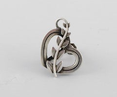 Pair of Georg Jensen Ear Screws in Sterling Silver, Hearts with Foliage