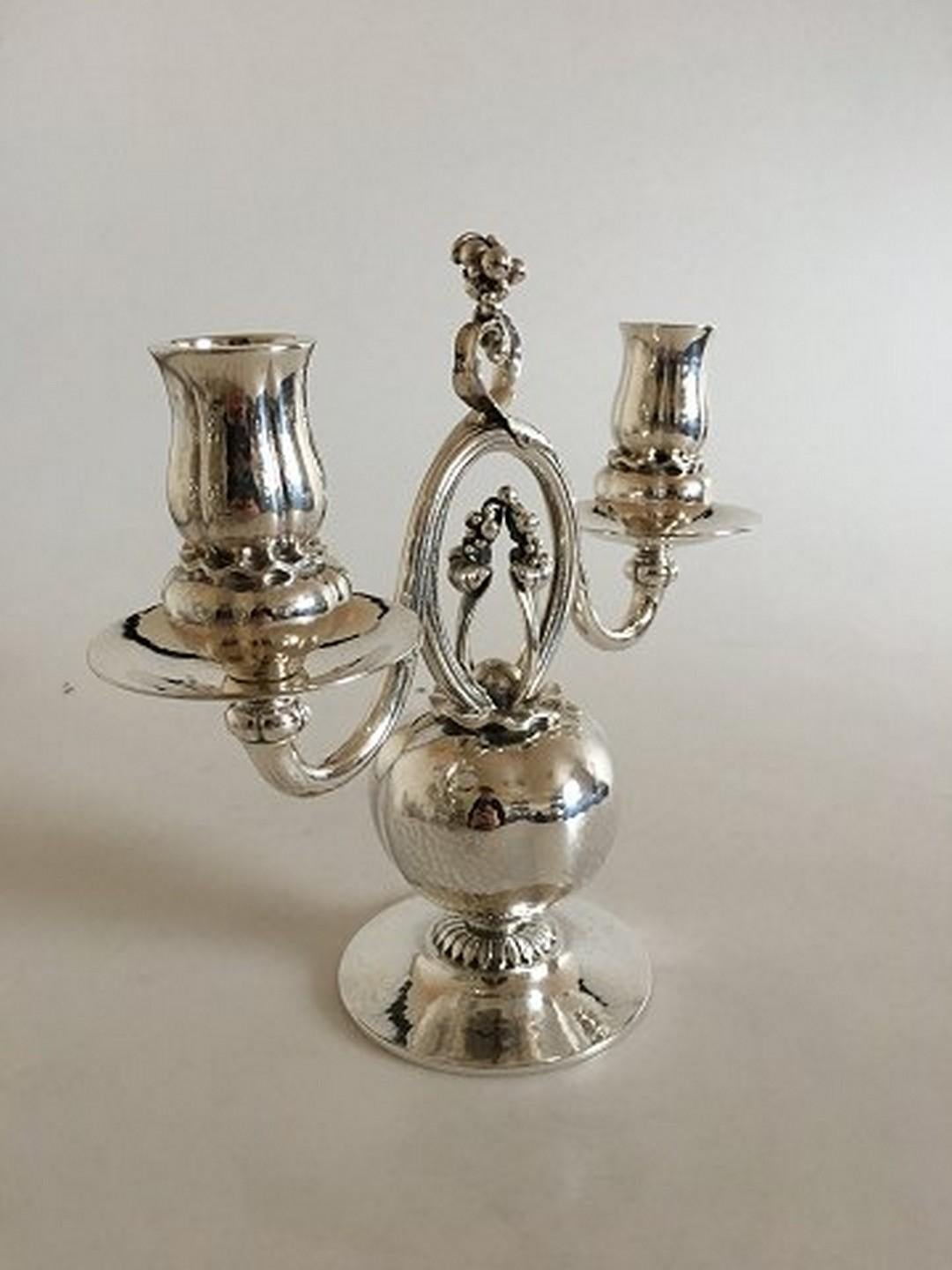 Art Nouveau Pair of Georg Jensen Sterling Silver Pomegranate Patterned Candelabras No 324 For Sale