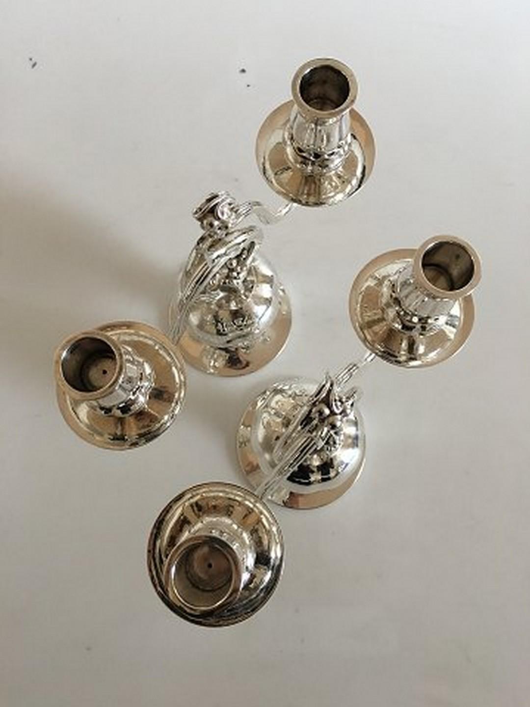 Danish Pair of Georg Jensen Sterling Silver Pomegranate Patterned Candelabras No 324 For Sale