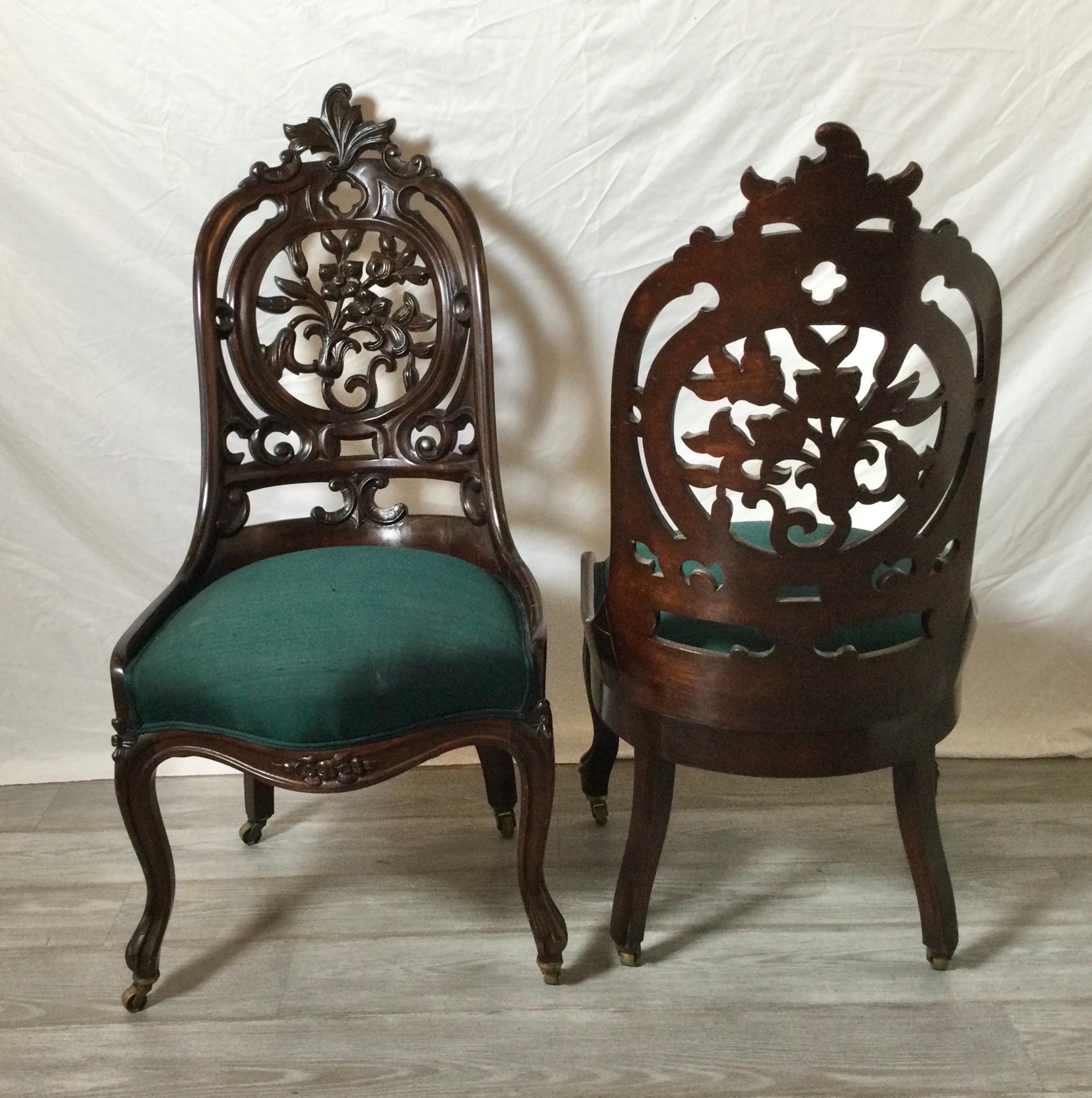 American Pair of George Henkel Victorian Accent Chairs For Sale