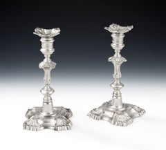 Pair of George II Cast Candlesticks Made in London in 1748 by William Gould