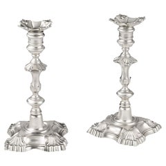 Pair of George II Cast Candlesticks Made in London in 1748 by William Gould