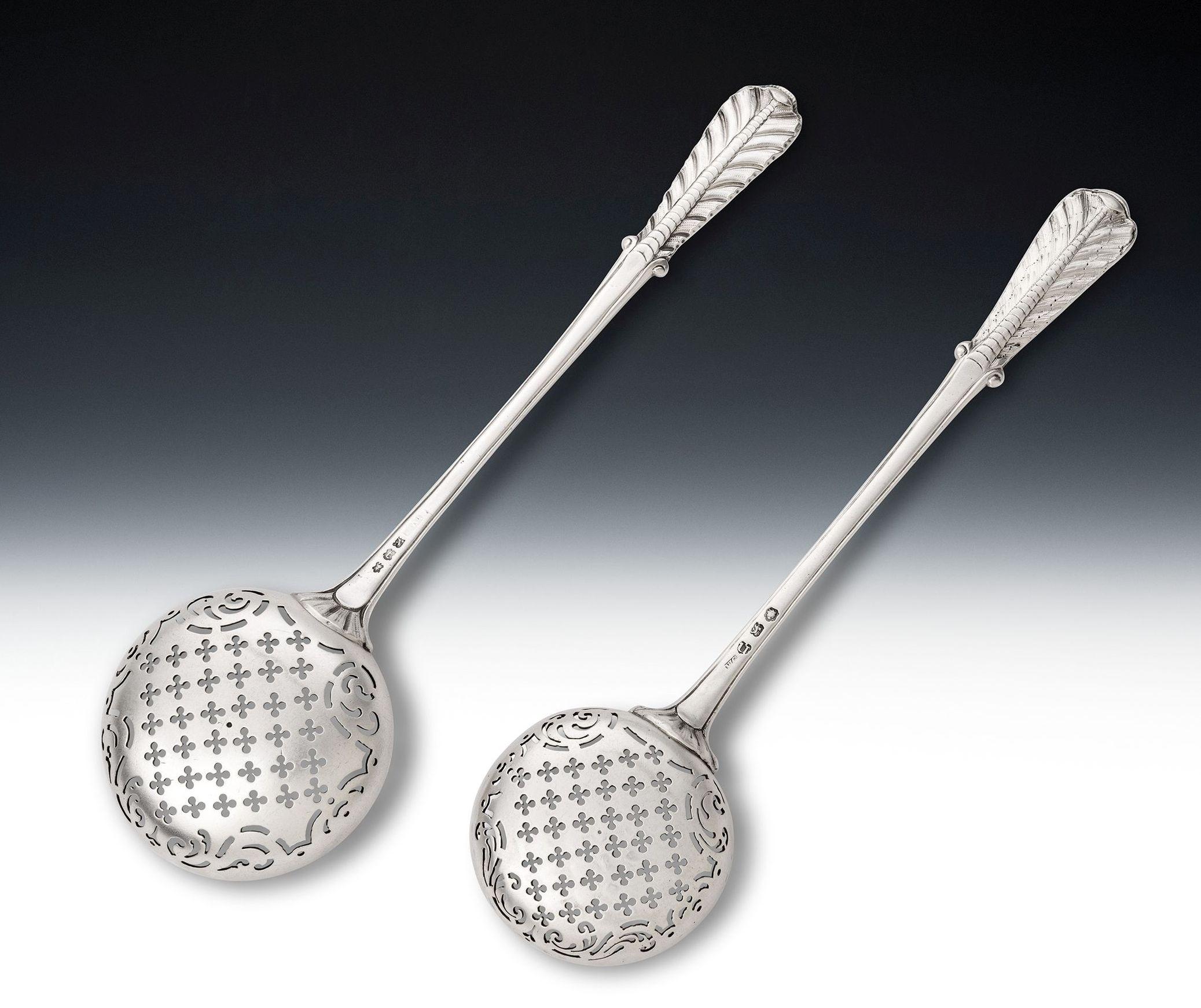 Rococo A pair of George II Cast Sifter Spoons, London, 1754/55 by William Cripps. For Sale