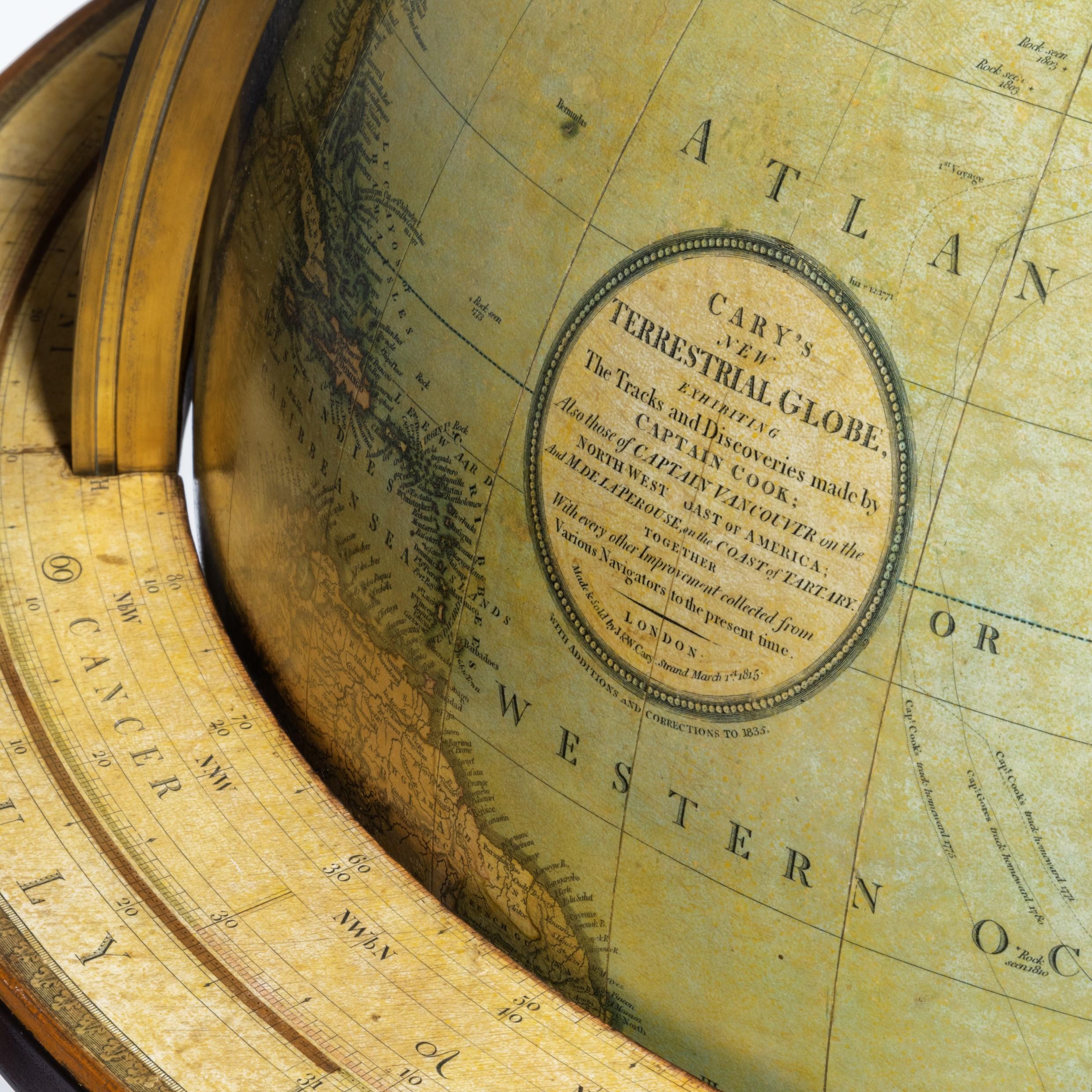 Acajou Paire de globes George III de J&W Cary datés de 1815 et 1800 en vente