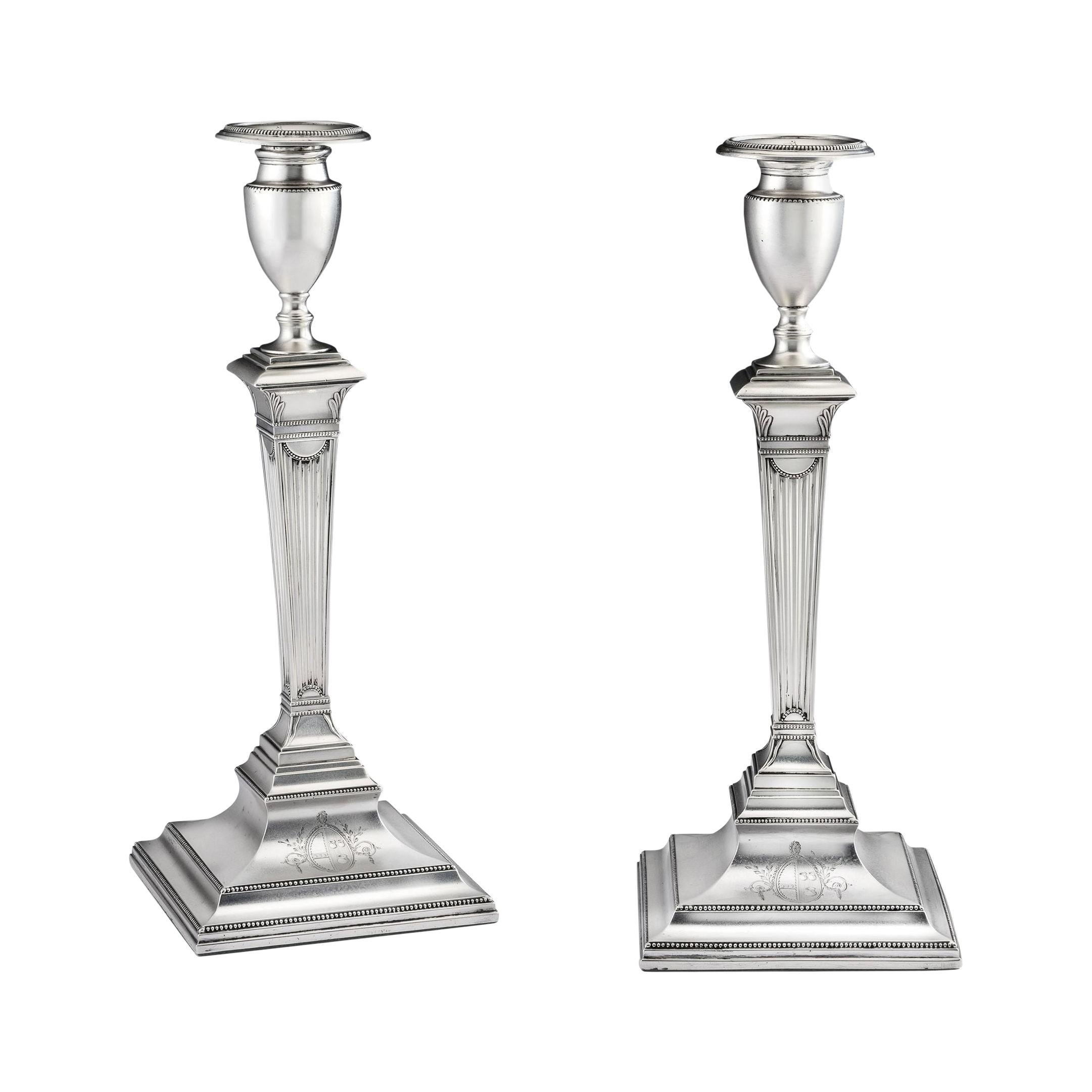 Pair of George III Candlesticks Made in Sheffield in 1783 by Samuel Roberts