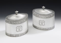 Pareja de teteras con caja de Jorge III, Londres, 1793, William Frisbee