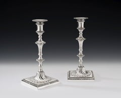 Pair of George III Cast Candlesticks Made in London in 1770 by John Carter II