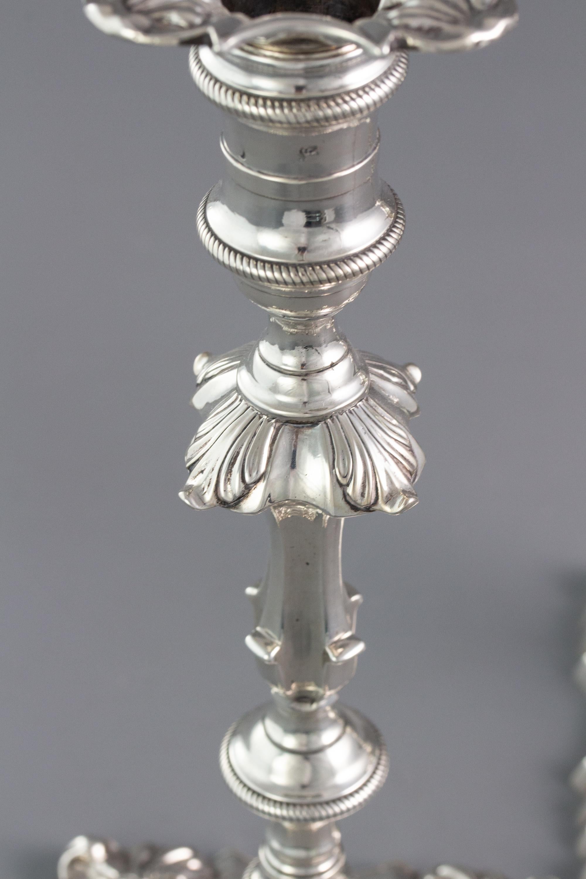 Mid-18th Century Pair of George III Cast Silver Candlesticks by Ebenezer Coker, London 1764