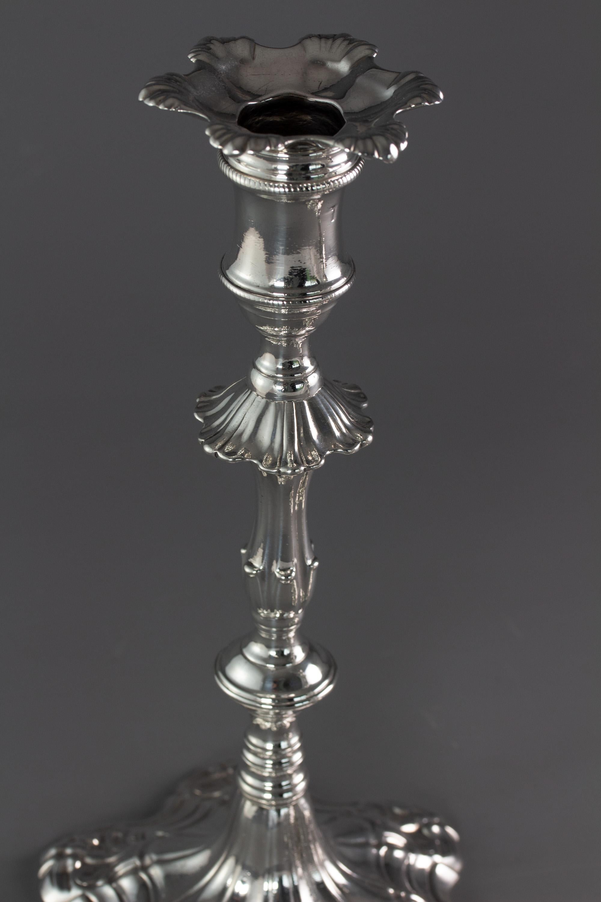 Pair of George III Cast Silver Candlesticks, London, 1763 by William Cafe 7