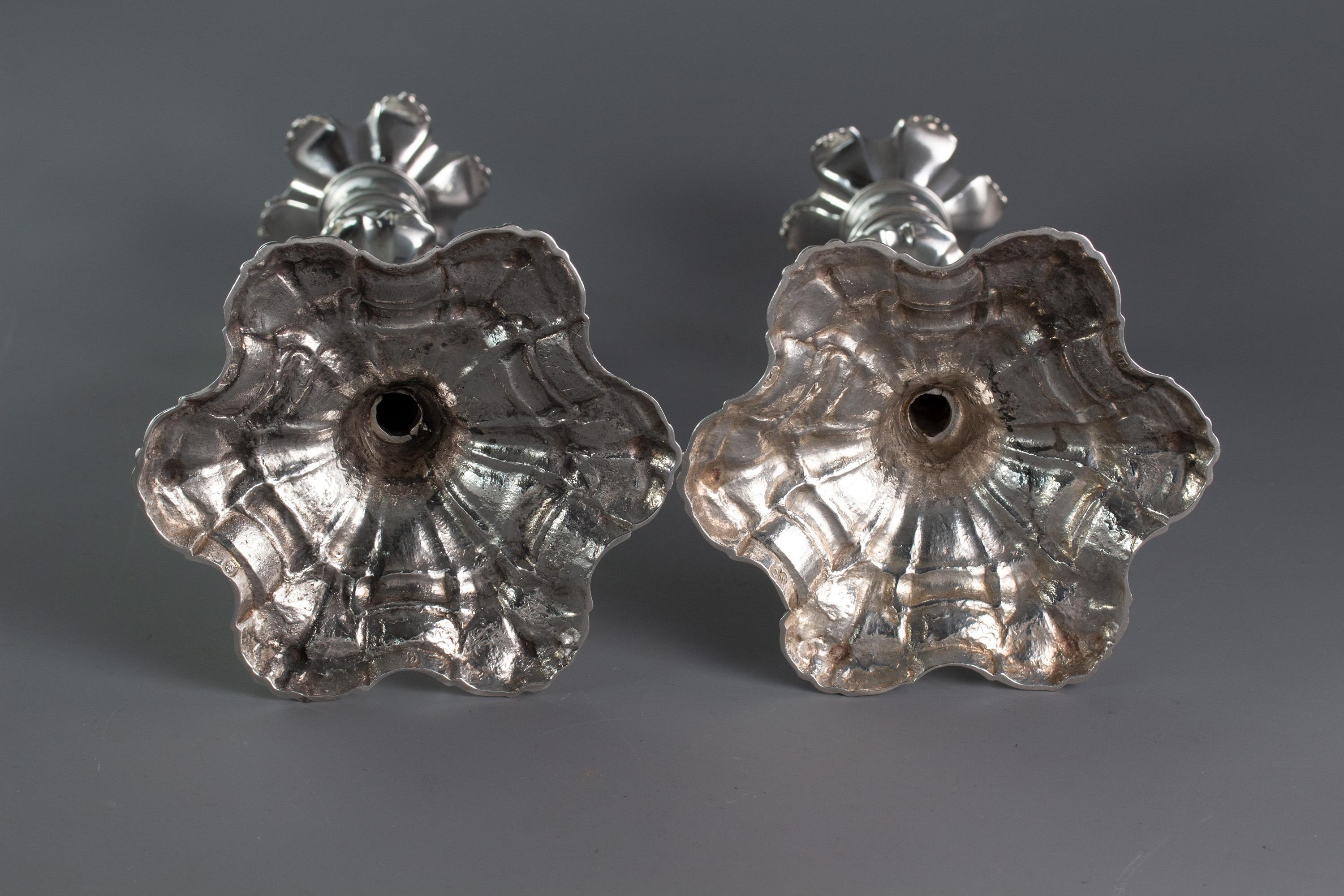 Pair of George III Cast Silver Candlesticks, London, 1763 by William Cafe 2