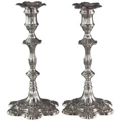 Pair of George III Cast Silver Candlesticks, London, 1763 by William Cafe