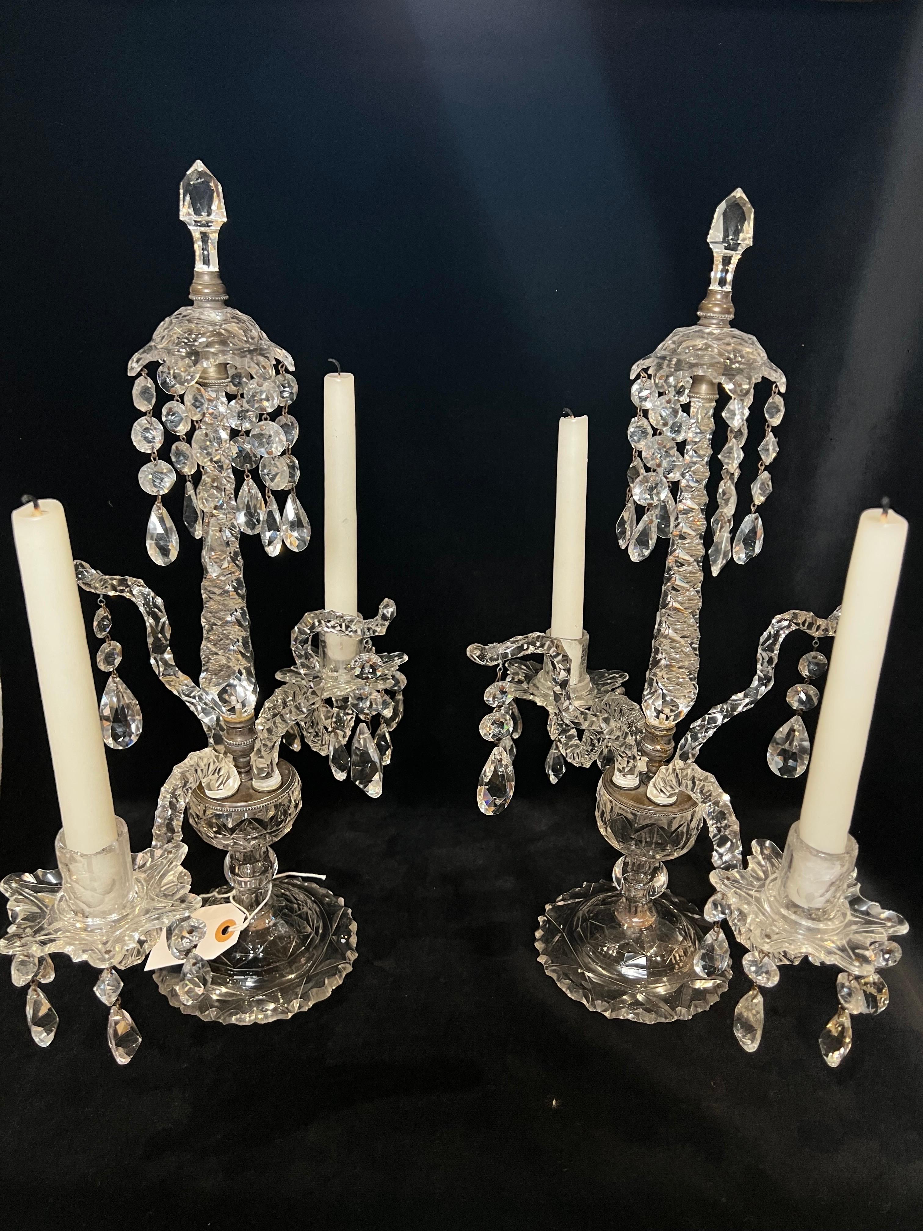 18th Century Pair of George III Cut Glass Girandoles For Sale
