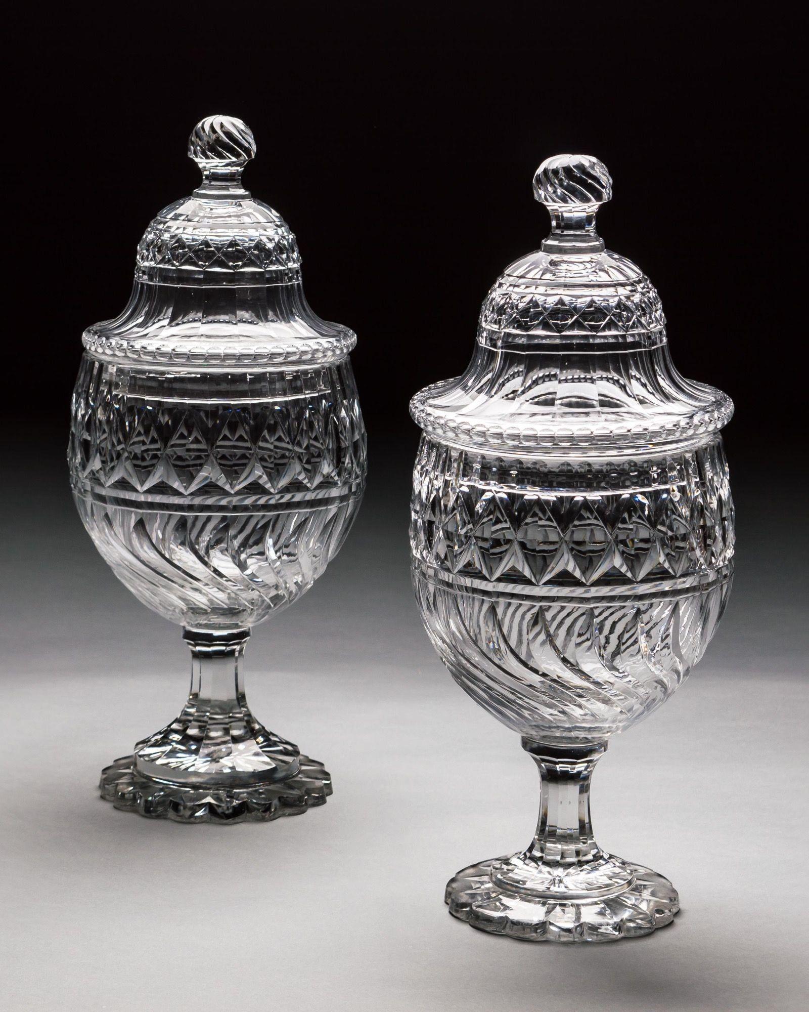 English A Pair Of George III Cut Glass Urns & Covers Of Exceptional Size & Quality  For Sale