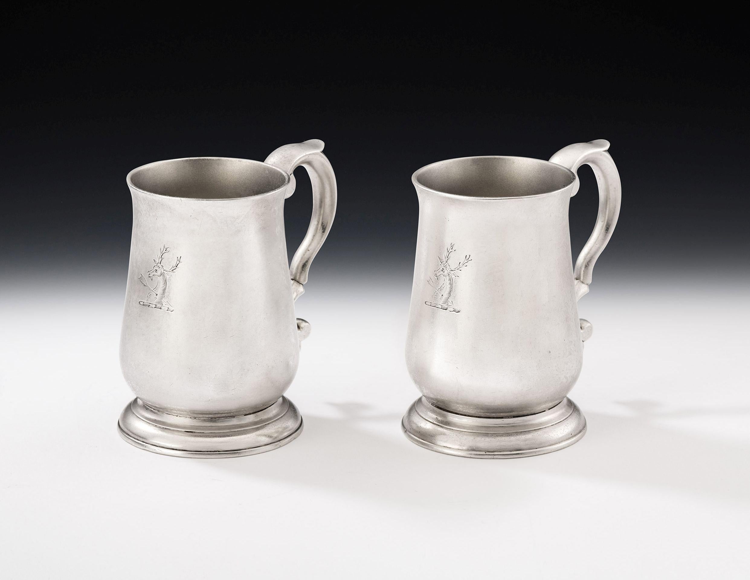 CHESTER - AN EXCEPTIONALLY RARE PAIR OF EARLY GEORGE III DRINKING MUGS MADE IN CHESTER IN 1765 BY RICHARD RICHARDSON II.

The Mugs are modelled in a style which is seldom seen from Chester. Each stands on a spreading moulded foot, decorated with