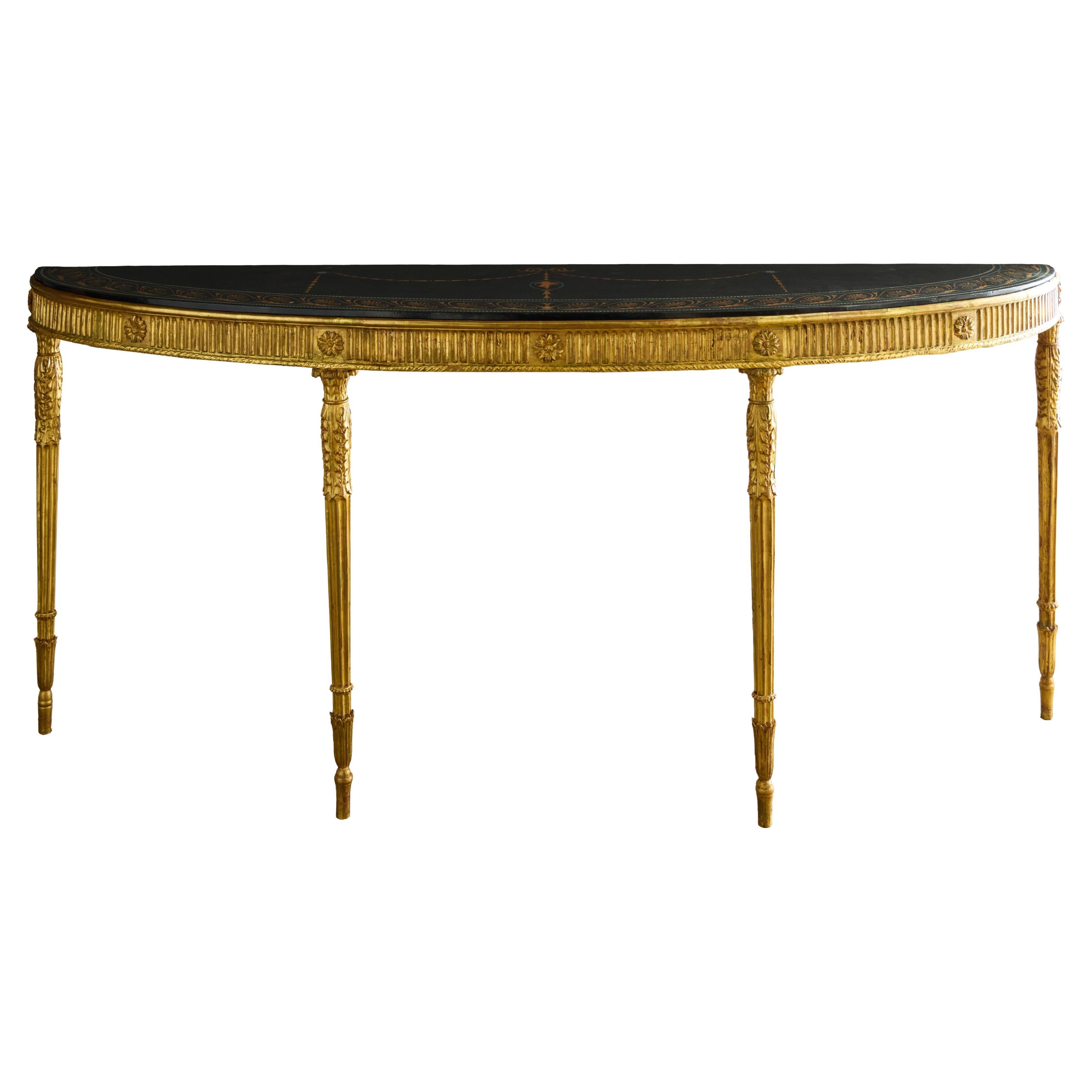 Hand-Carved Pair of George III Adam-Style Giltwood Console Tables with Scagliola Tops  For Sale