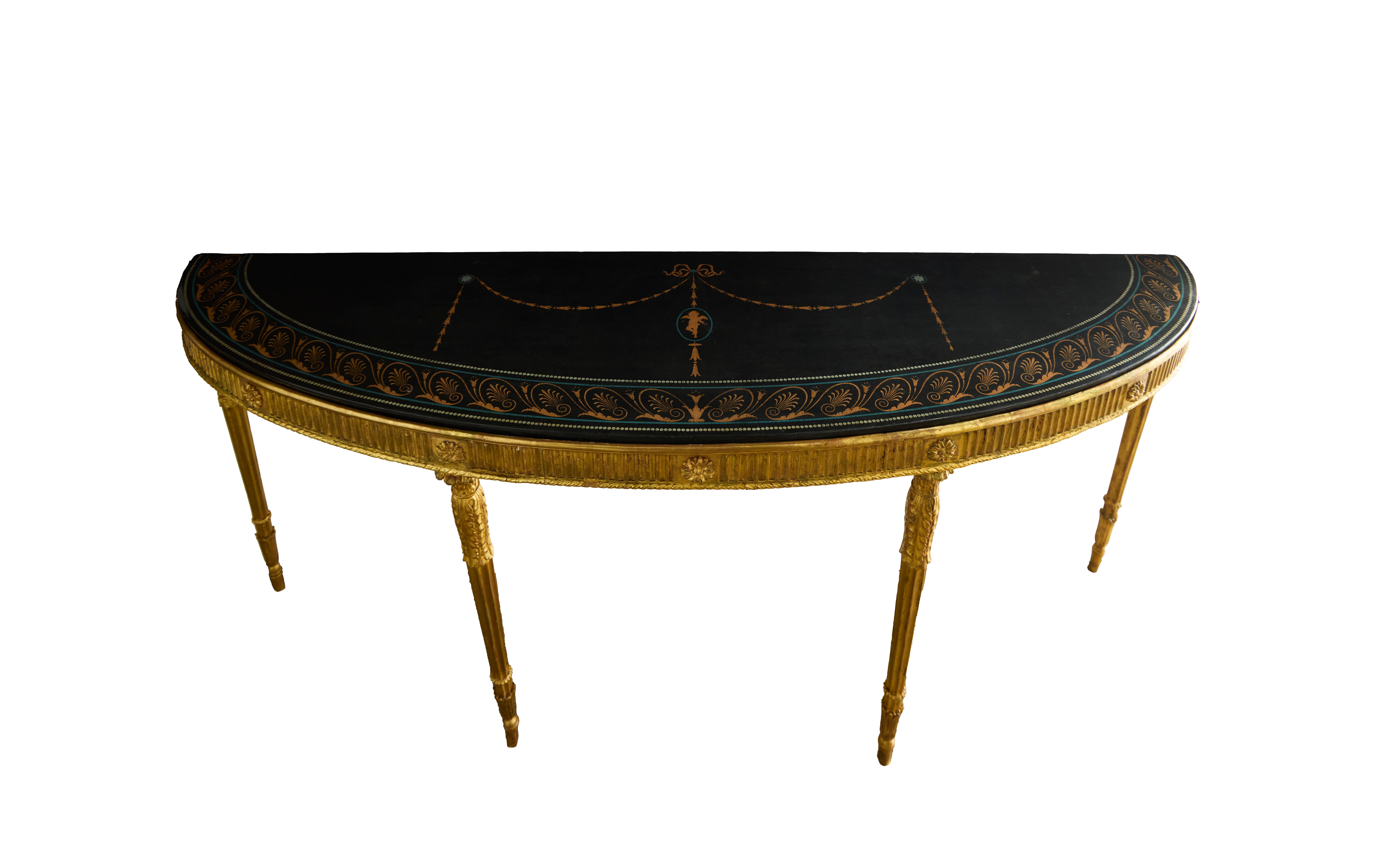 Pair of George III Adam-Style Giltwood Console Tables with Scagliola Tops  In Good Condition For Sale In Dallas, TX
