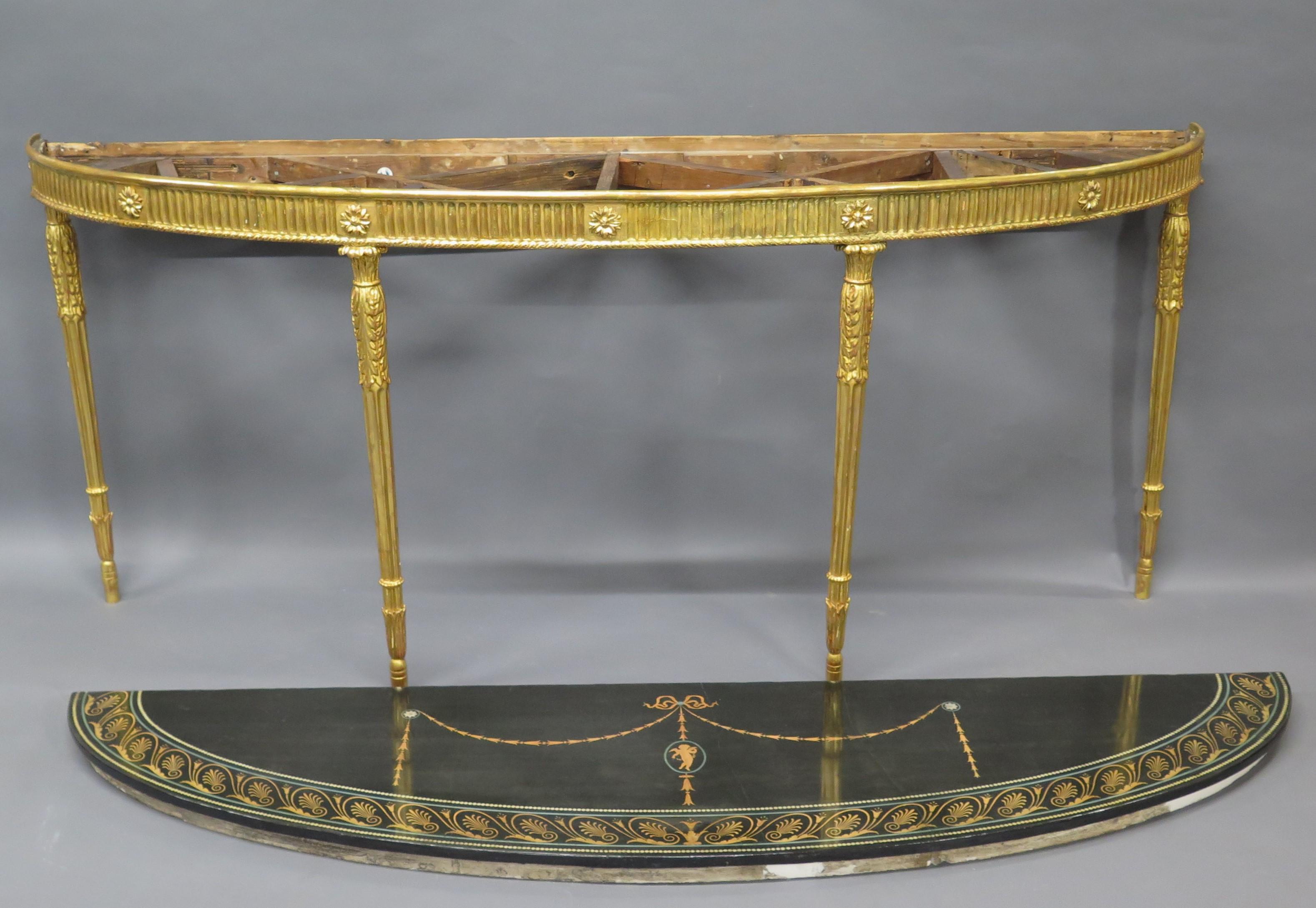 Zwei Konsolentische aus vergoldetem Holz im Adam-Stil aus der George-III-Periode mit Scagliola-Platten  (Vergoldetes Holz) im Angebot