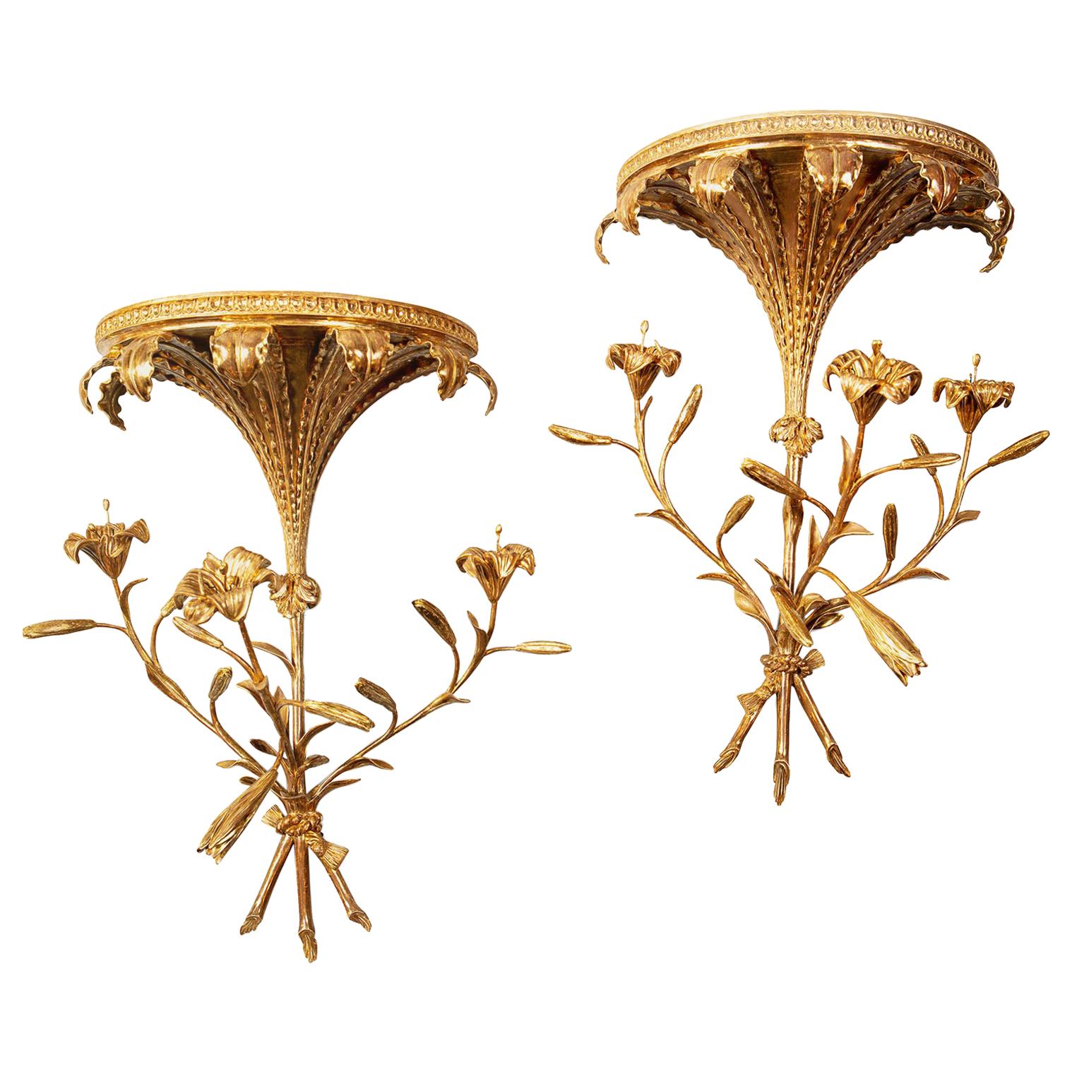 Pair of George III Giltwood Lily Wall-Brackets For Sale