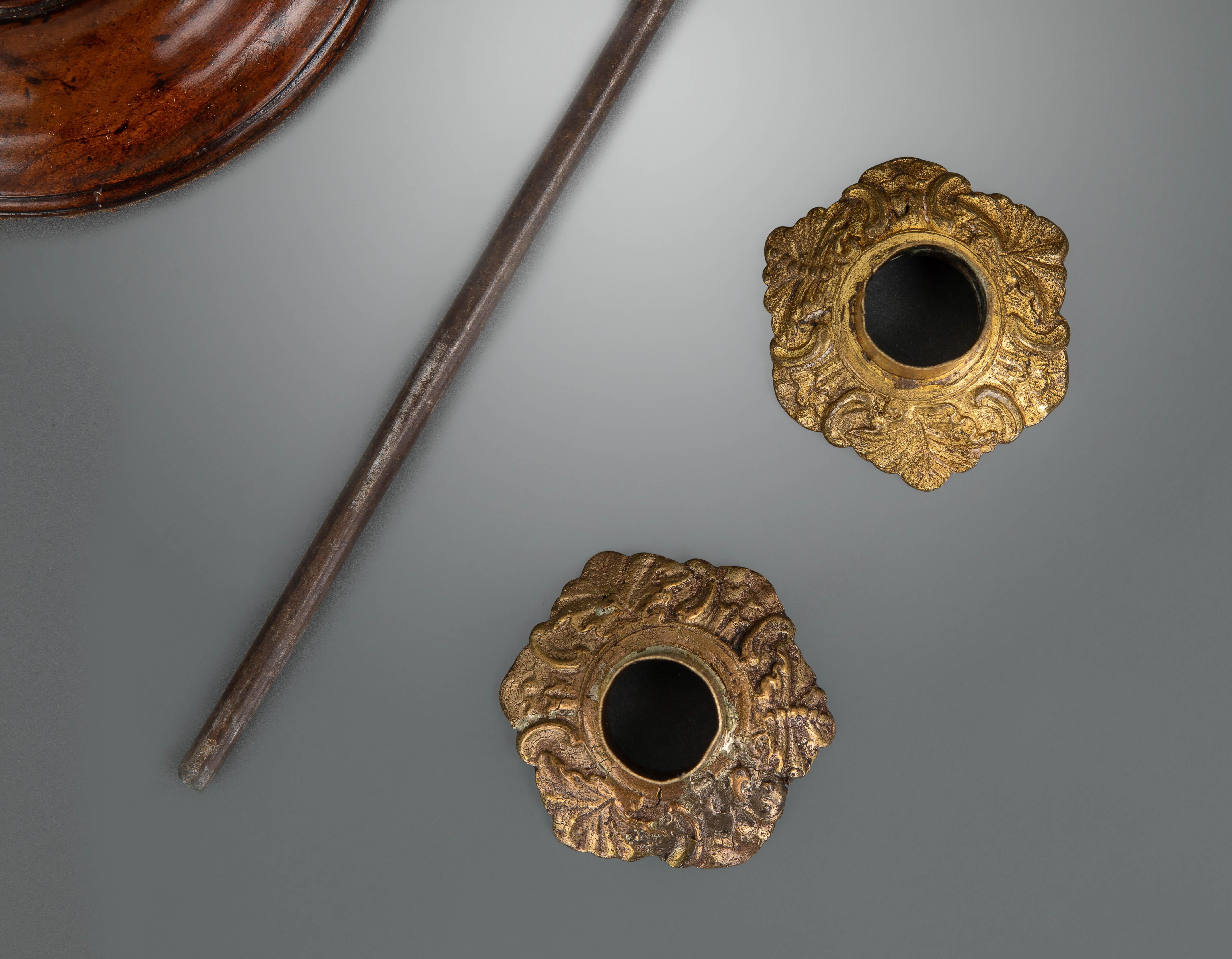 Pair of George III Mahogany and Brass Candlesticks For Sale 1