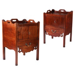 Pair of George III Mahogany Brown Wood Bedside Commodes or Bedside Tables