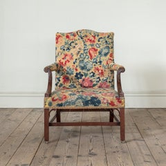 A Pair of George III Mahogany Gainsborough Chairs, with Needlepoint Upholstery