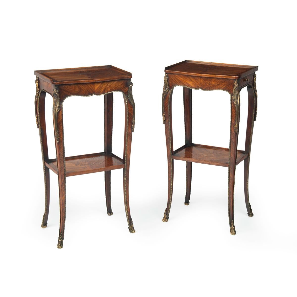 English A pair of George III marquetry tables in the French taste For Sale