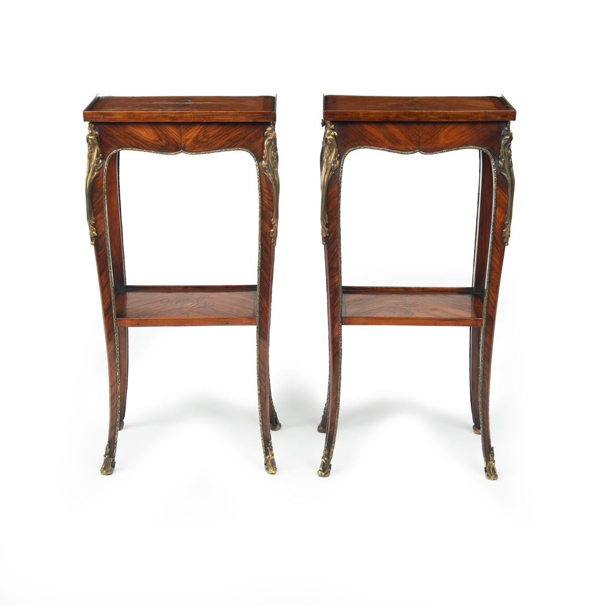 Kingwood A pair of George III marquetry tables in the French taste For Sale