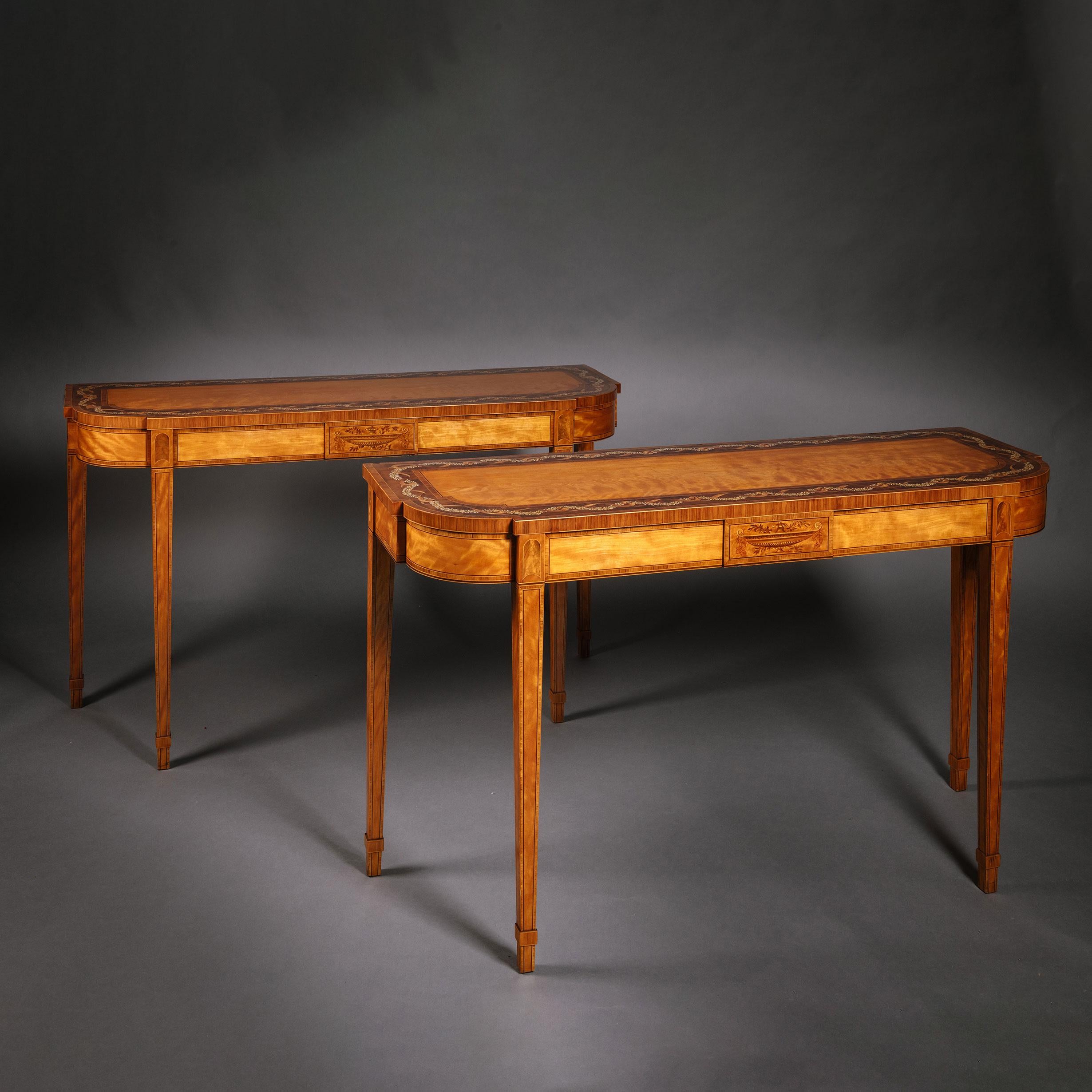 English Pair of George III Polychrome-Decorated Satinwood Console Tables For Sale