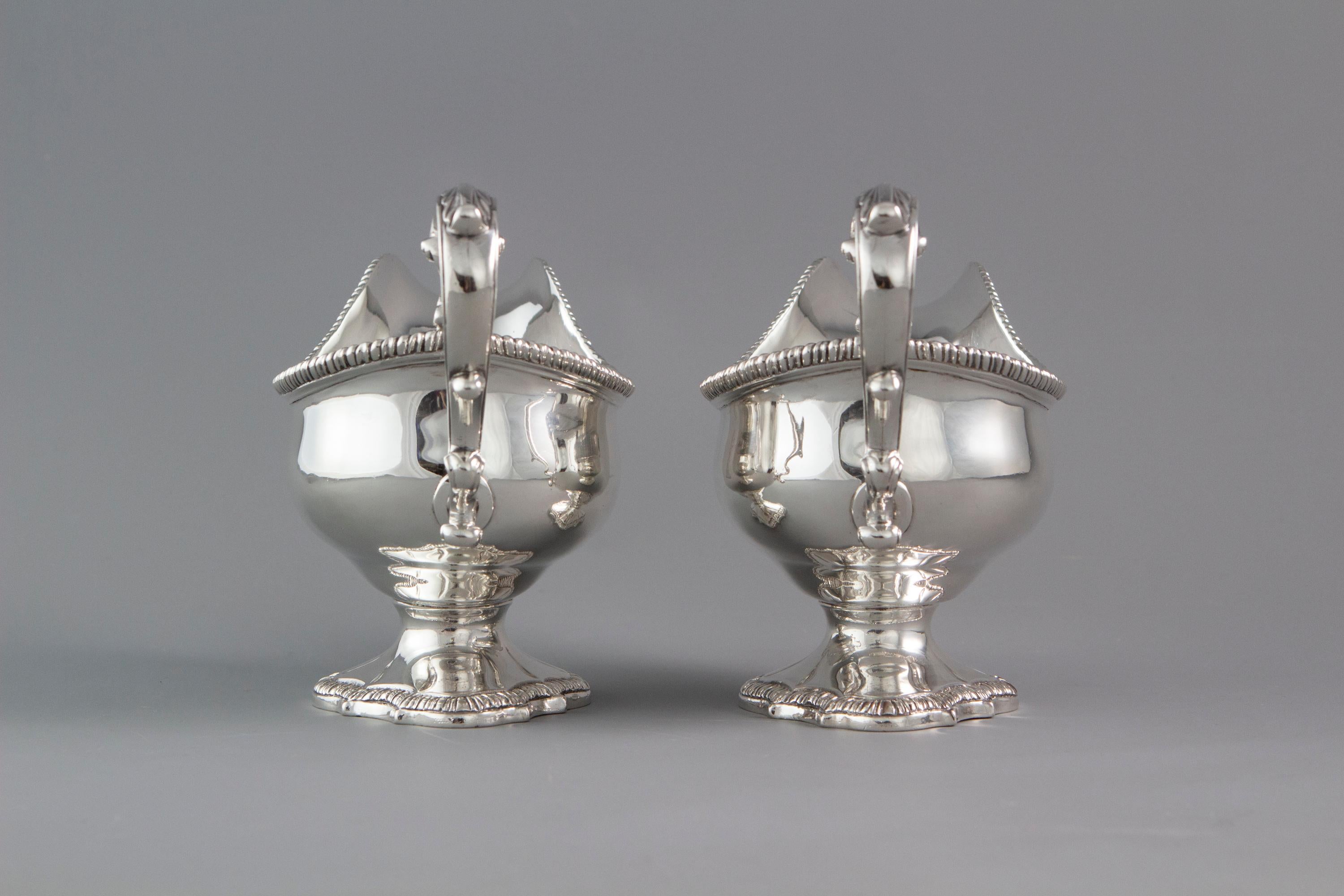 Mid-18th Century Pair of George III Silver Sauce Boats, London, 1761