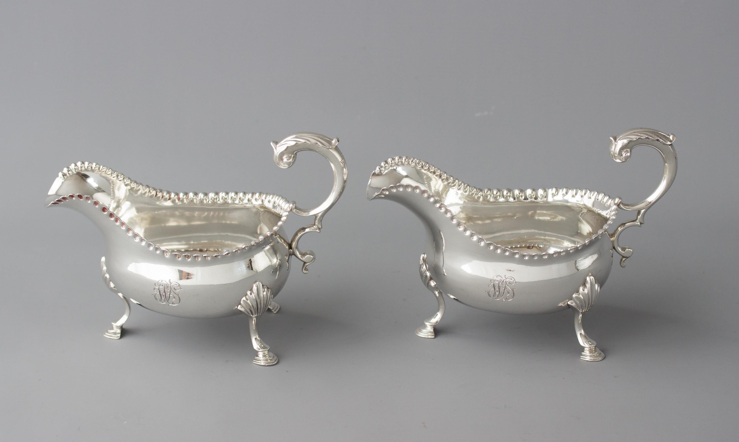 A Pair of George III Silver Sauce Boats, London 1768 by W & J Priest For Sale 6