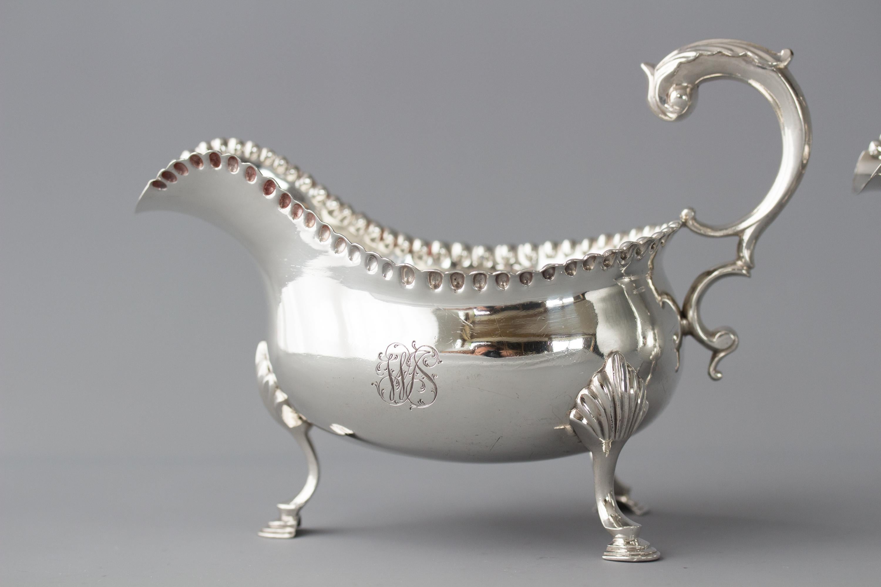 A Pair of George III Silver Sauce Boats, London 1768 by W & J Priest For Sale 7