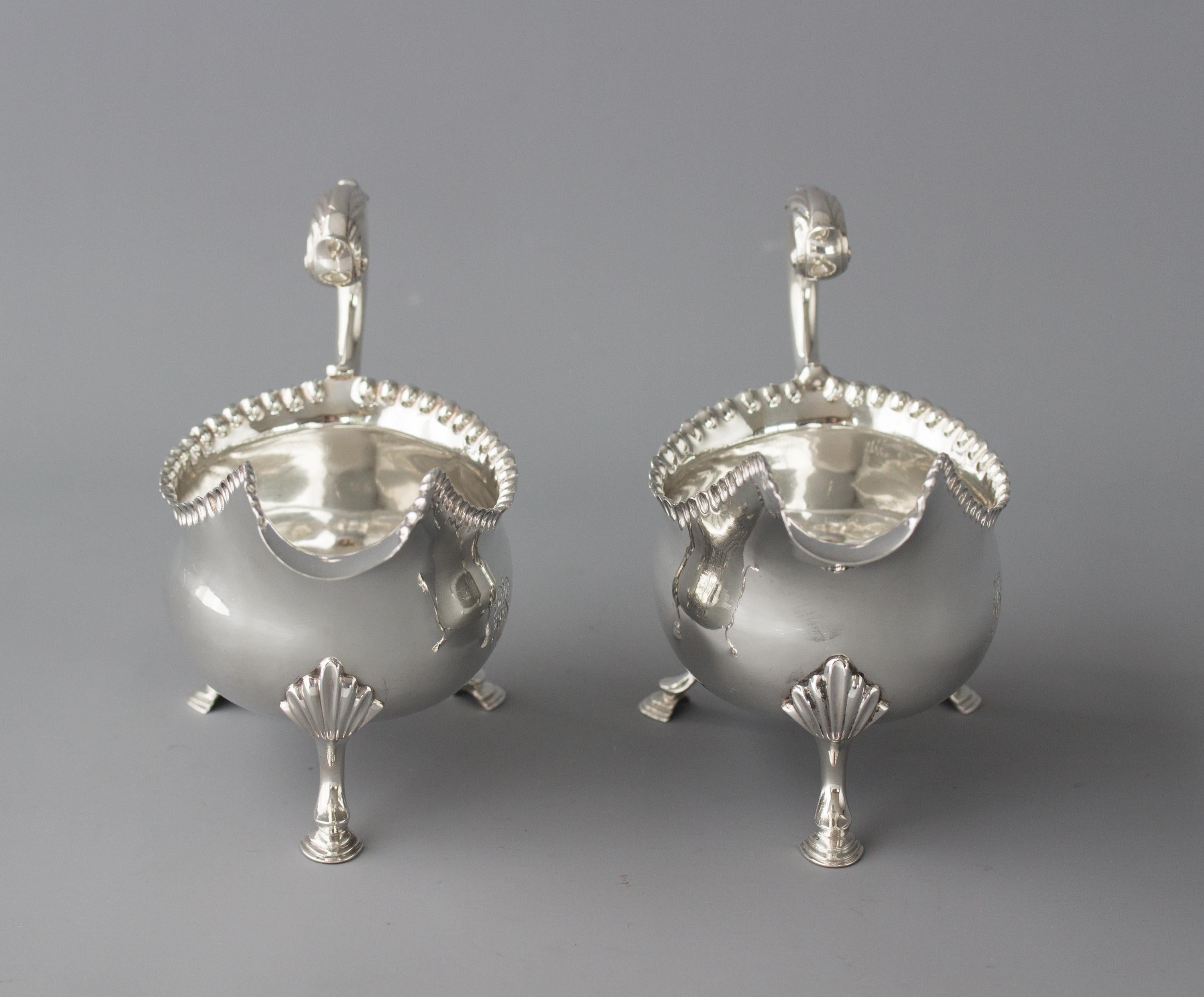A Pair of George III Silver Sauce Boats, London 1768 by W & J Priest For Sale 2