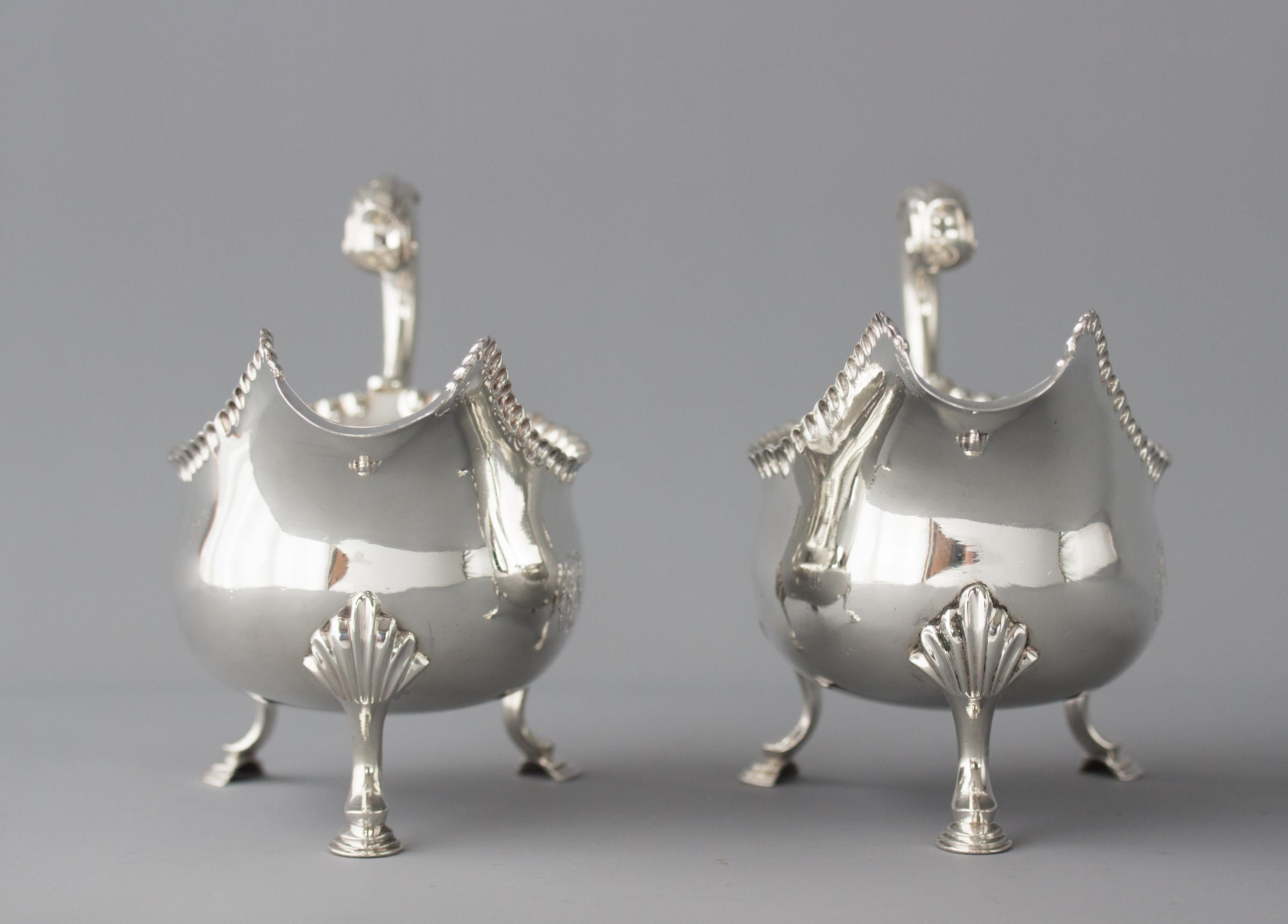A Pair of George III Silver Sauce Boats, London 1768 by W & J Priest For Sale 3