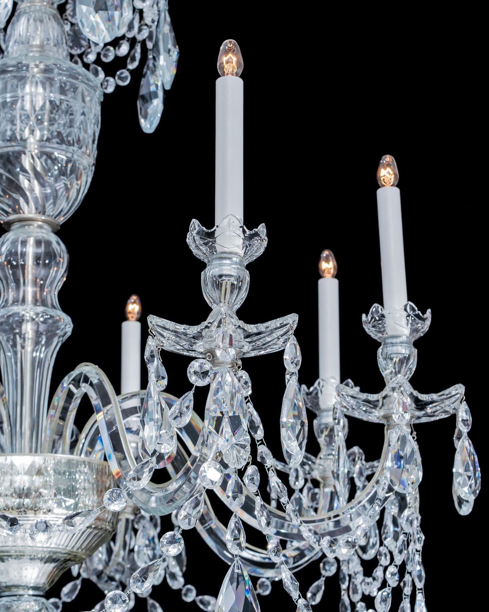 Cut Glass A Pair of George III Style Crystal Chandeliers For Sale