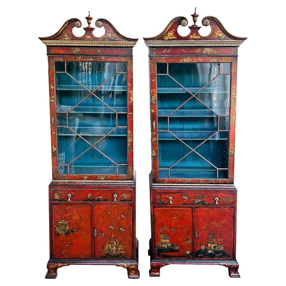 Union National Lacquered Chinoiserie Breakfront China Display Cabinet ...