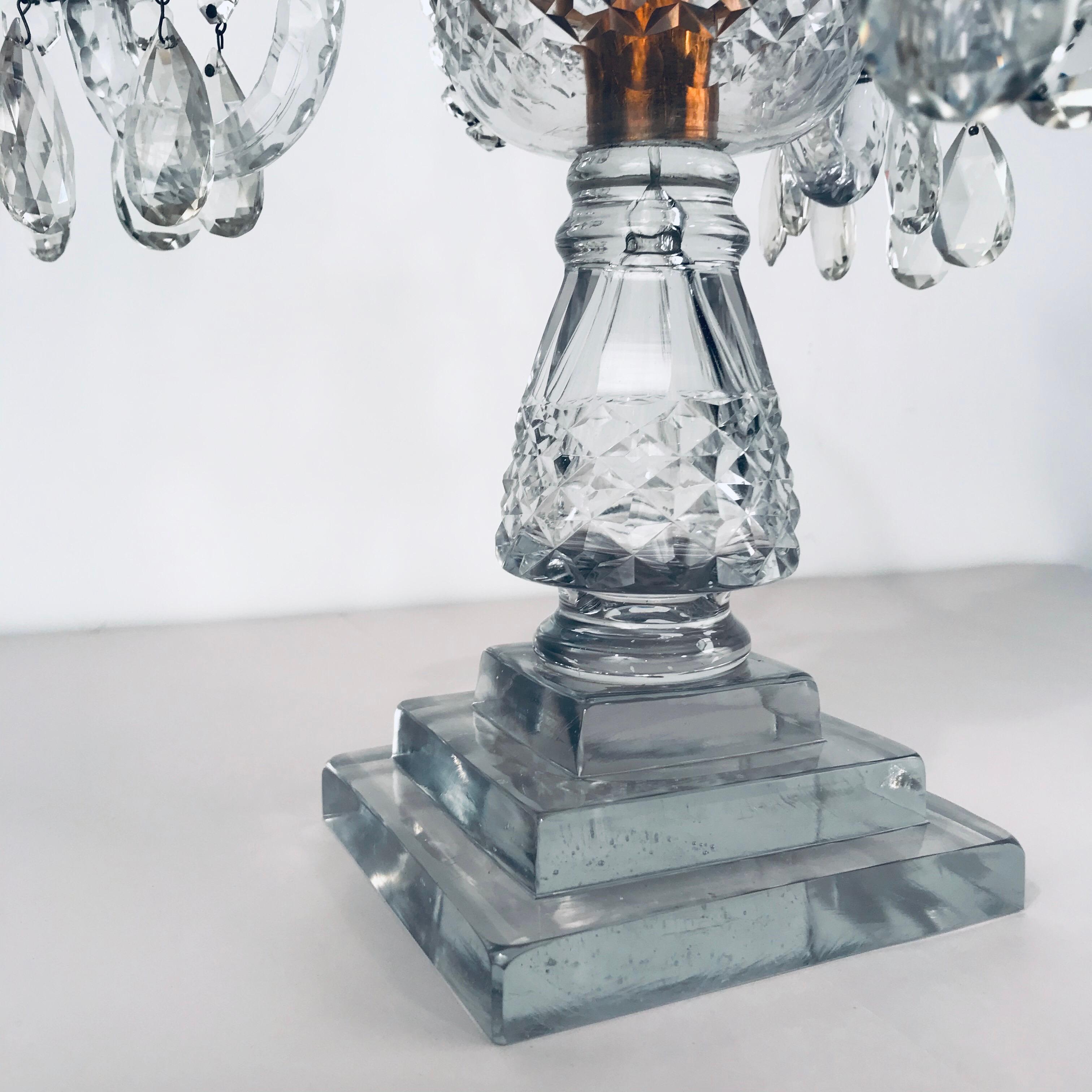 A Pair of George III Three-Light  Cut Lead Crystal Girandoles/Candelabra 6