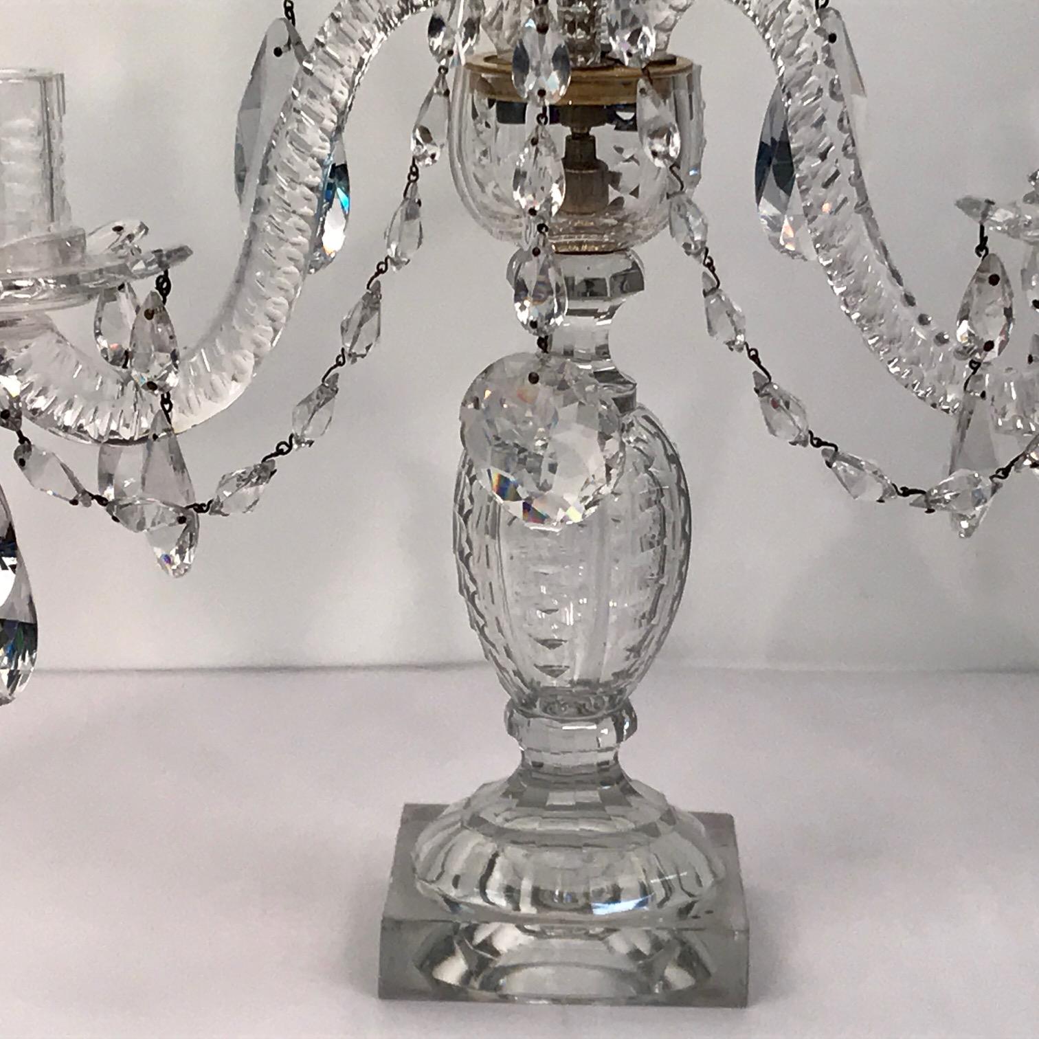 Cut Glass English George III Period Pair of Candelabra by William Parker, For Sale