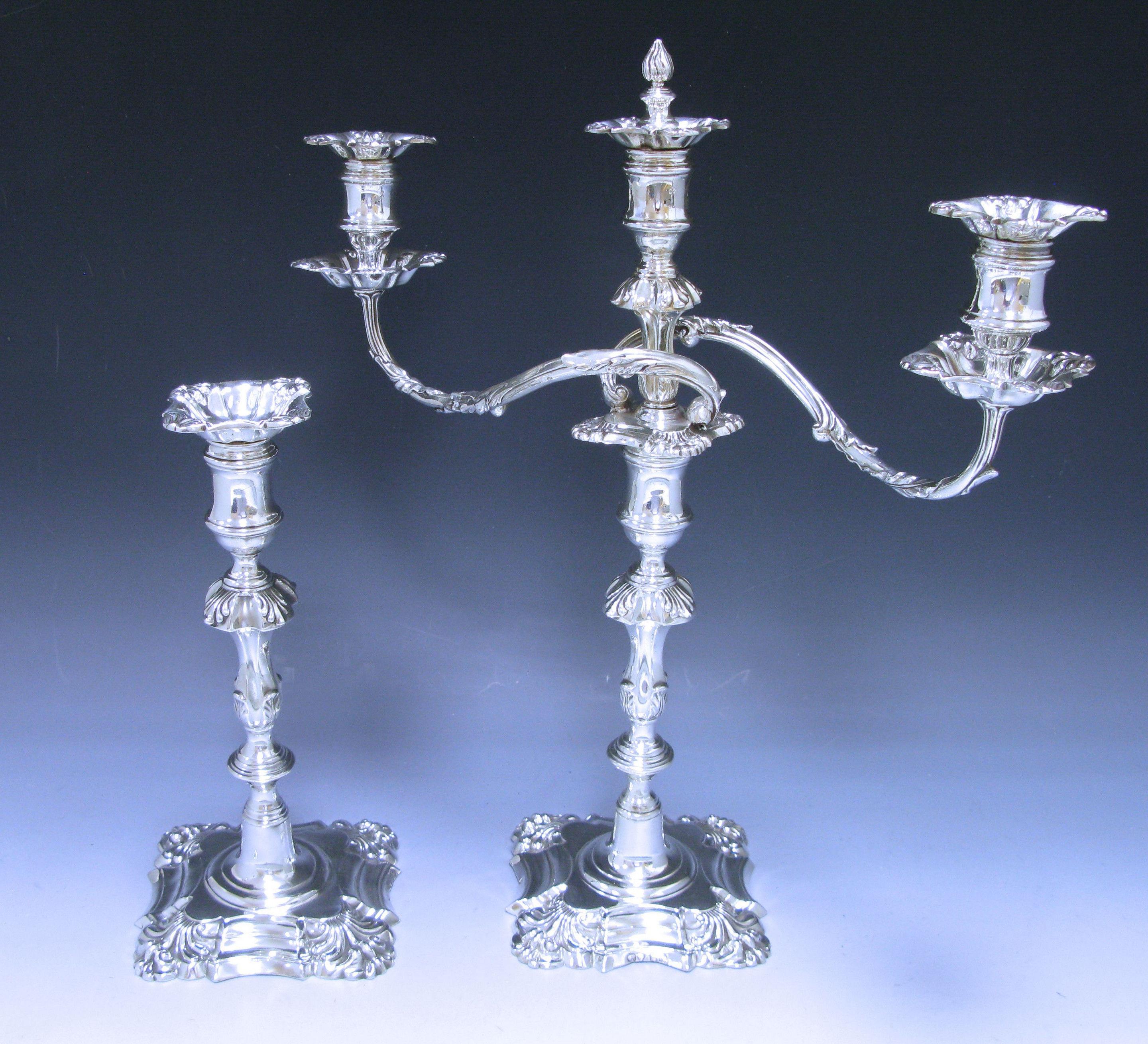 19th Century Pair of George iv Antique Silver Three-Light Candelabra For Sale