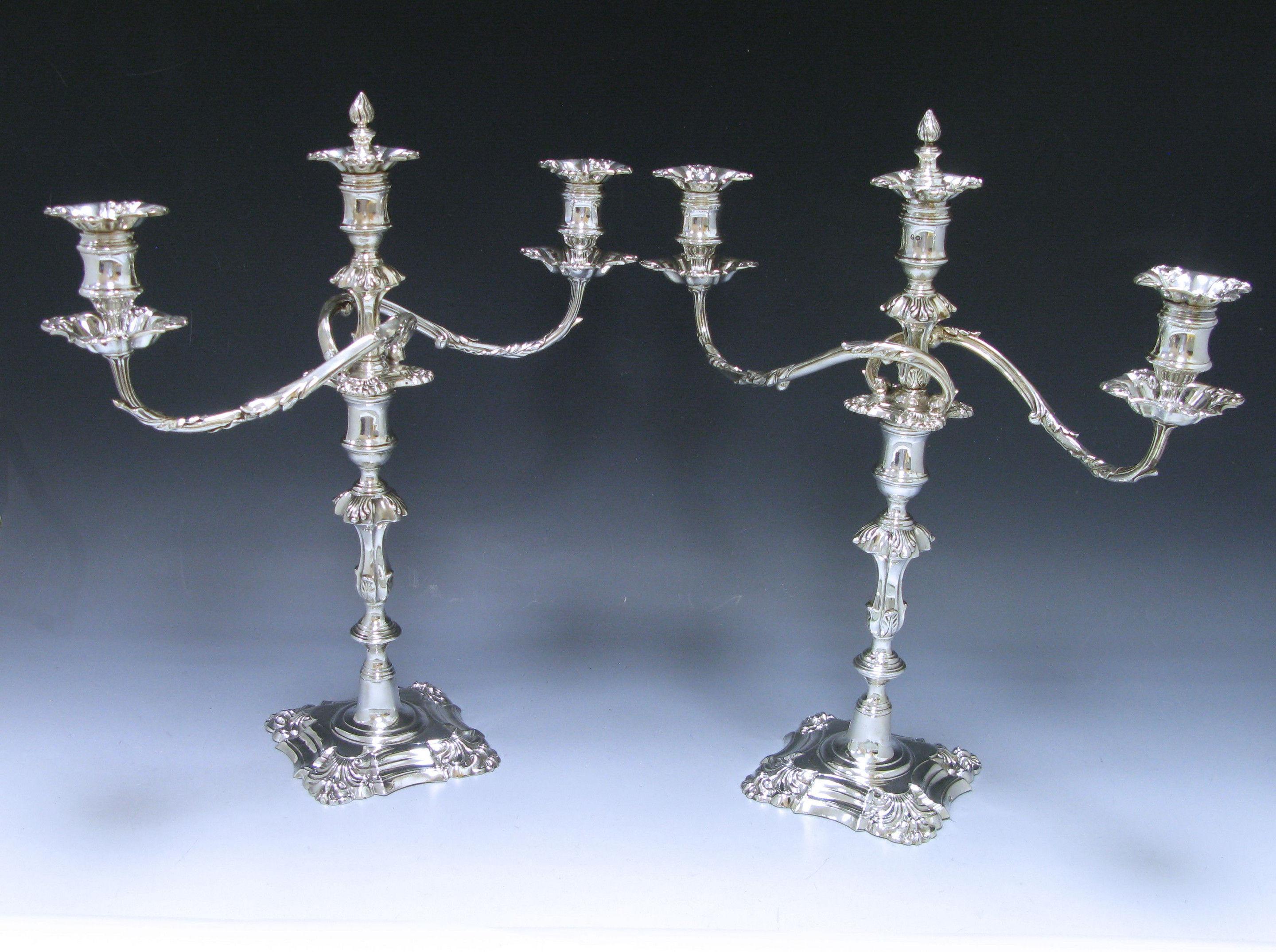 Pair of George iv Antique Silver Three-Light Candelabra For Sale 1