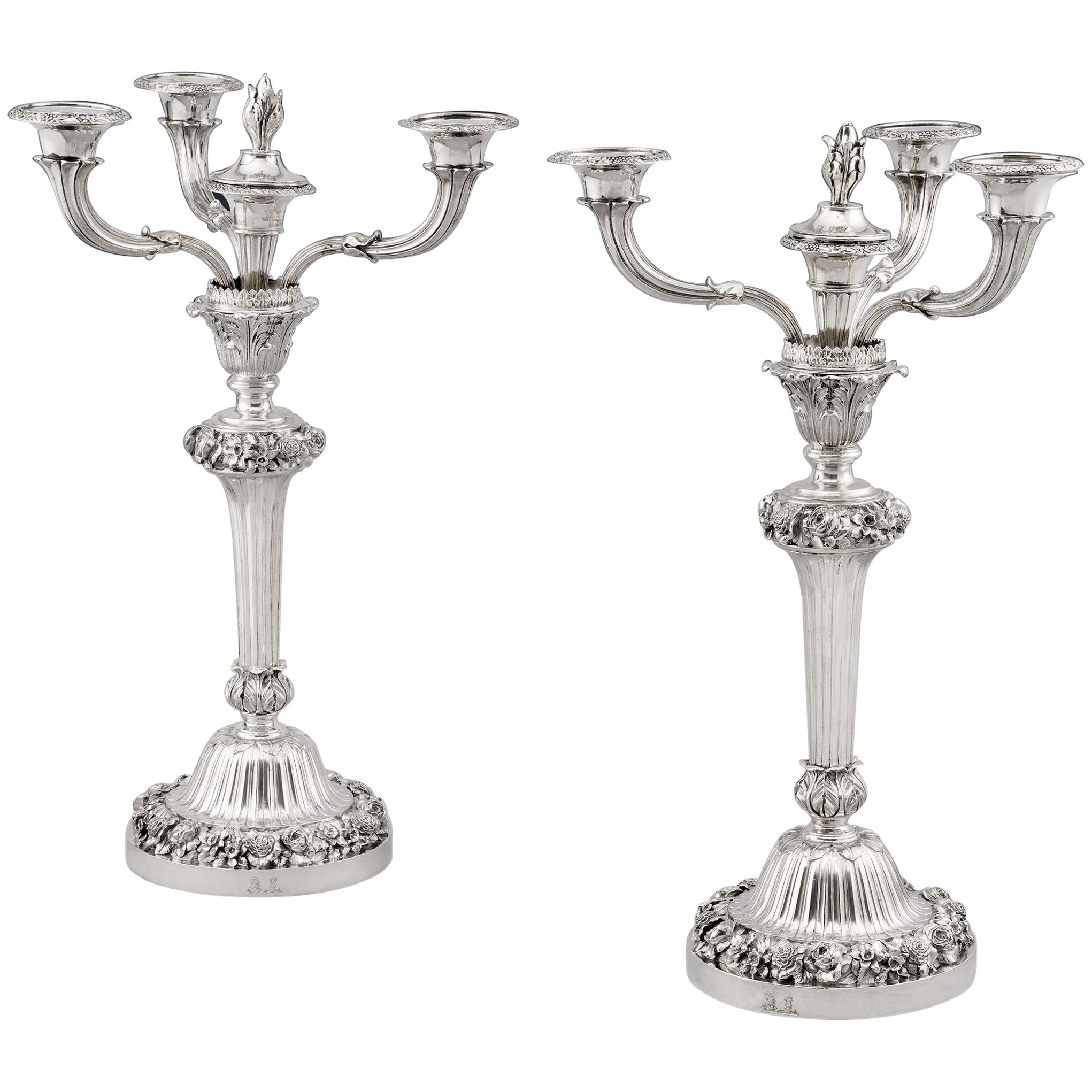 Pair of George IV Cast Candelabra Made in London in 1825-1826 by Benjamin Smith