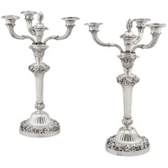 Antique Pair of George IV Cast Candelabra Made in London in 1825-1826 by Benjamin Smith