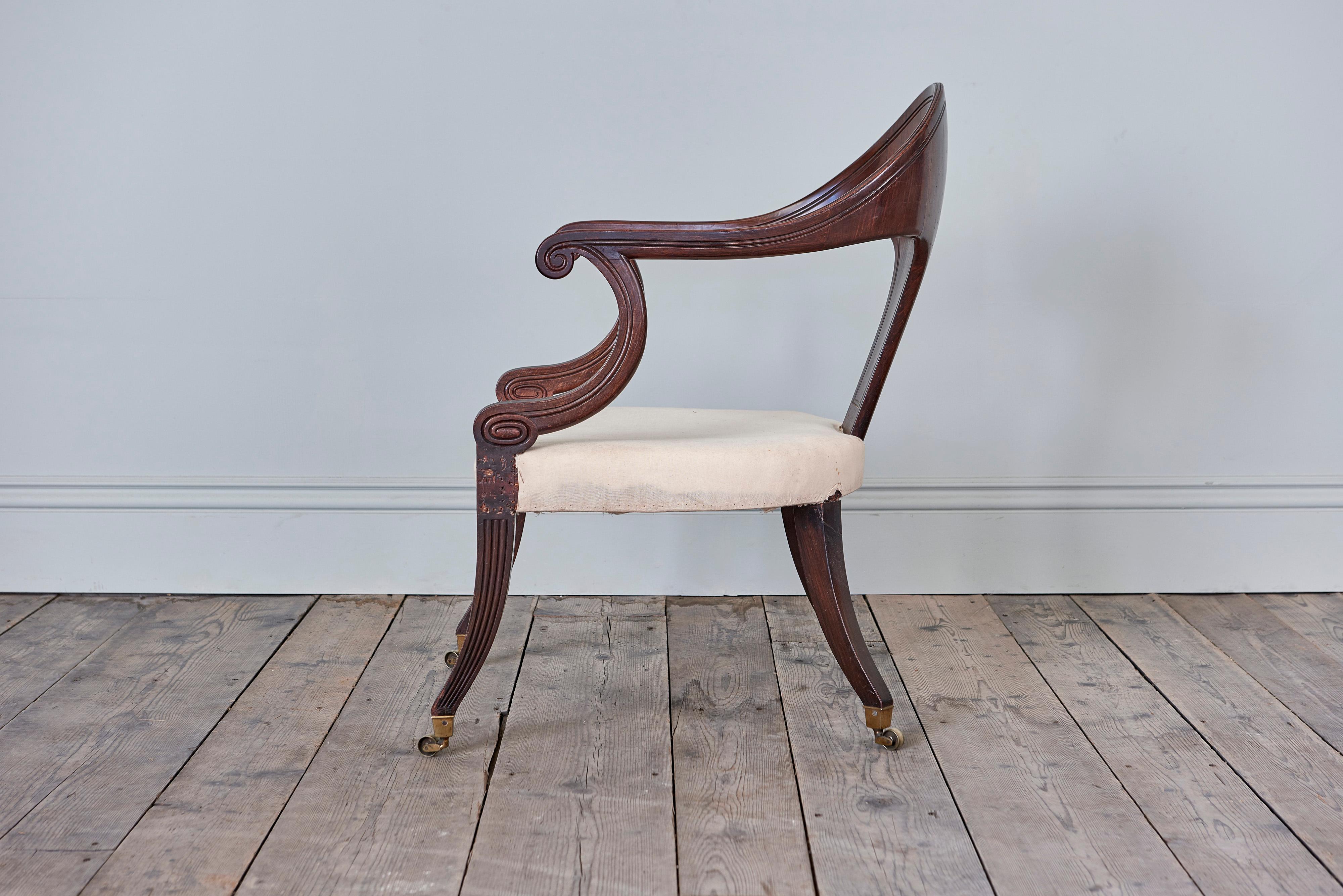 Regency Pair of George IV Faux Rosewood Klismos Chairs