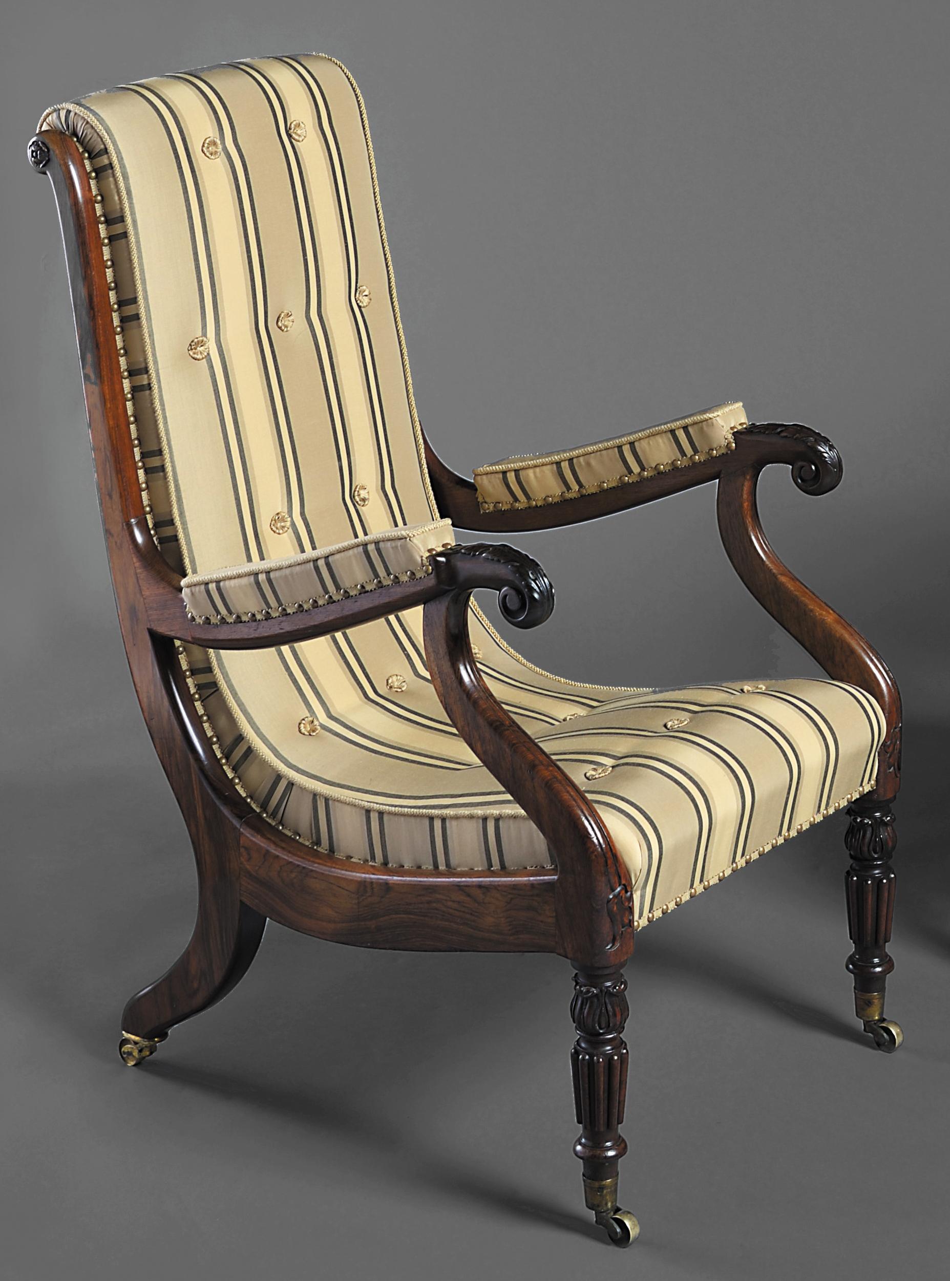 Carved A Pair of George IV Irish Library Armchairs For Sale