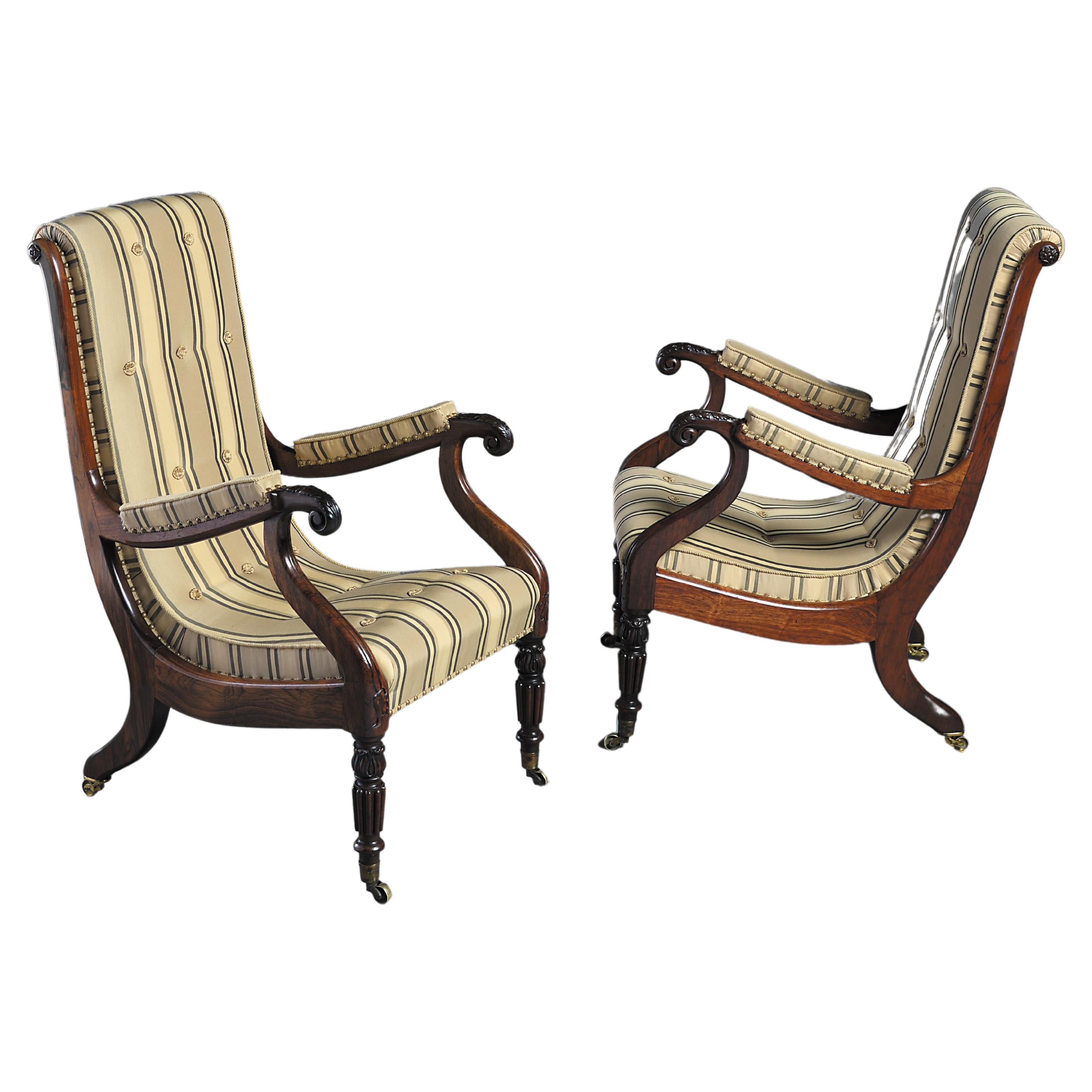 A Pair of George IV Irish Library Armchairs For Sale