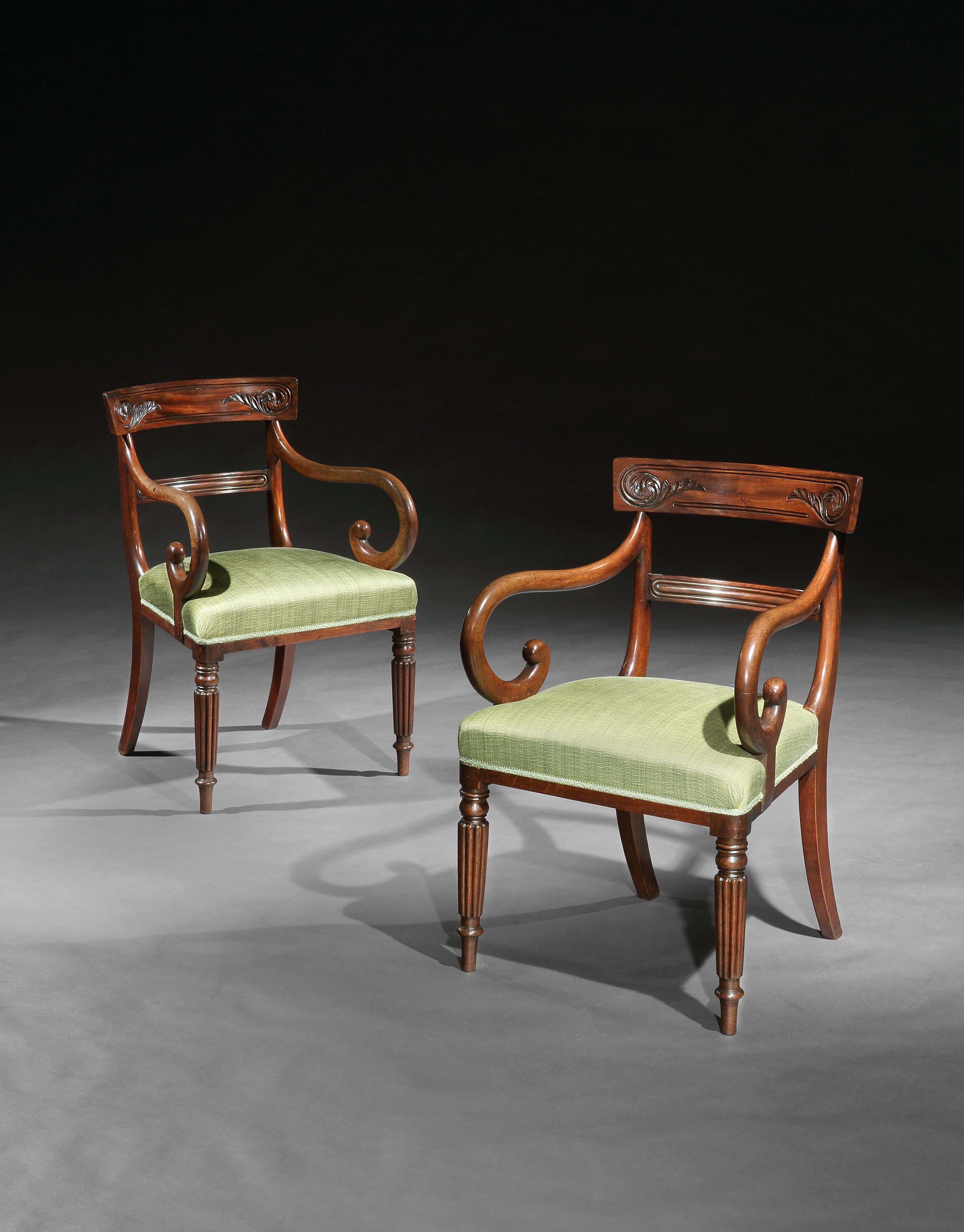 Carved Pair of George IV Mahogany Carver Armchairs For Sale