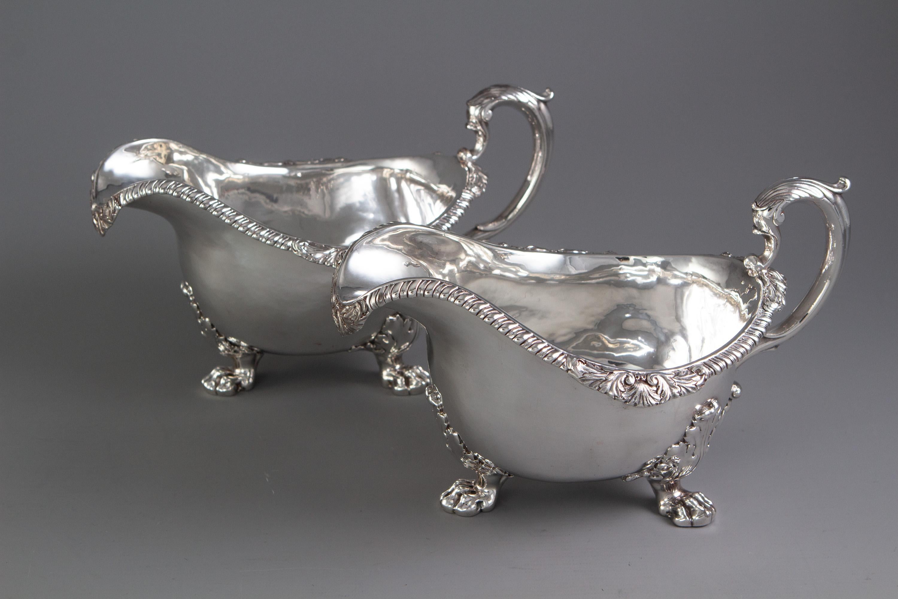 British Pair of George IV Silver Sauce Boats, London 1820 by Paul Storr
