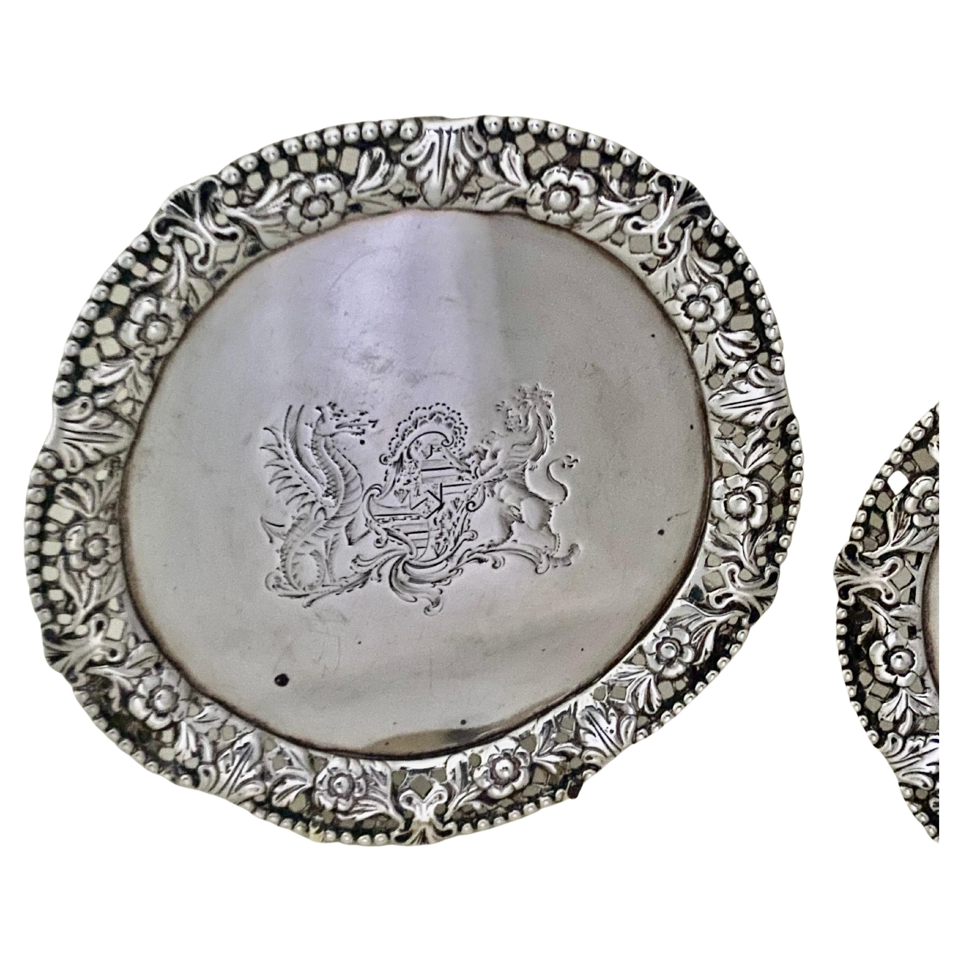 British Pair of George IV Sterling Silver Salvers London, 1827 For Sale