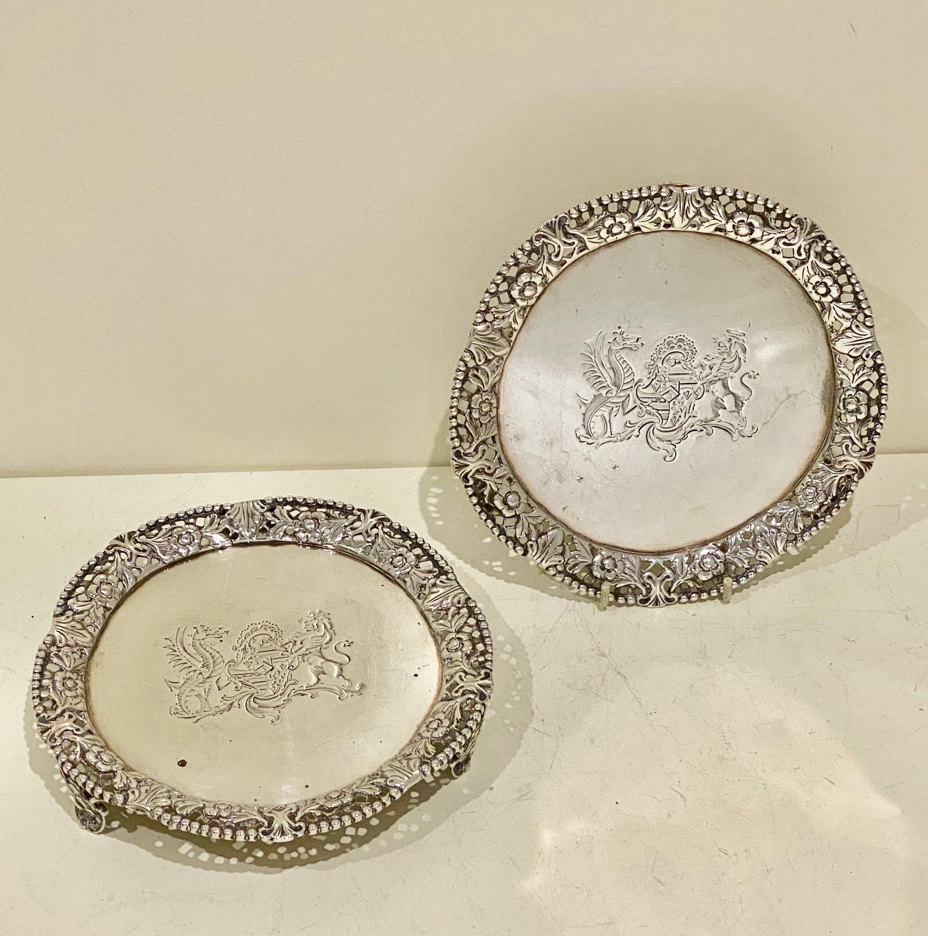 Late 18th Century Pair of George IV Sterling Silver Salvers London, 1827 For Sale