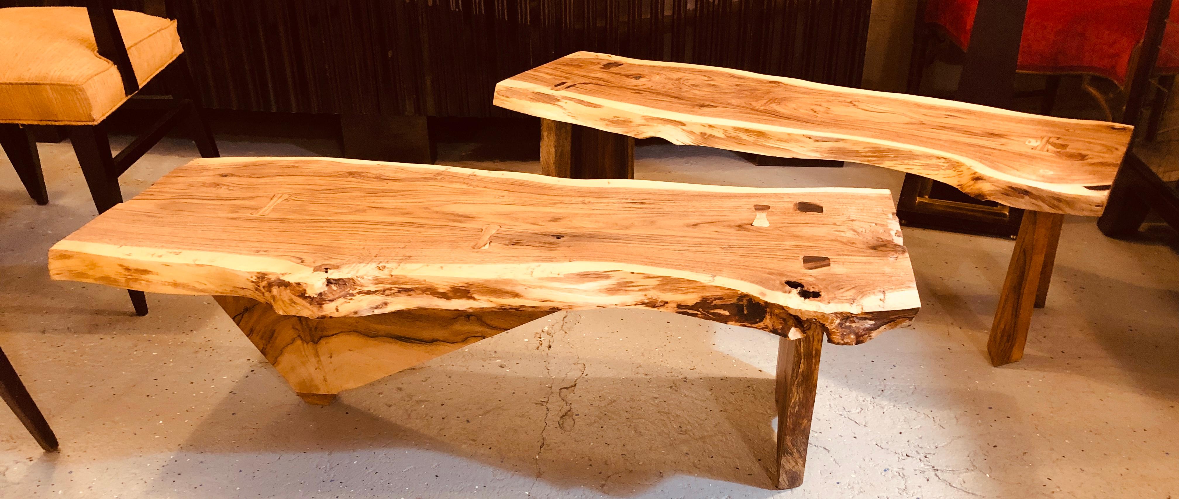 Pair of George Nakashima Style Slab Tree Bark Benches or Tables 7