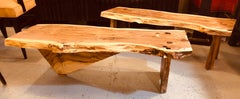 Pair of George Nakashima Style Slab Tree Bark Benches or Tables